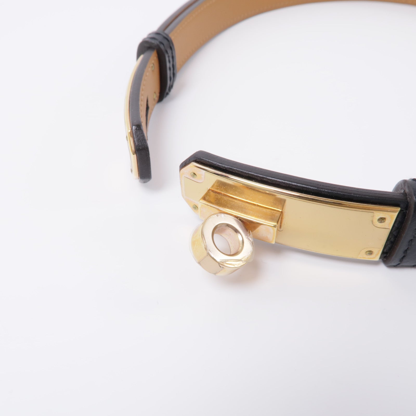 HERMES Epsom皮革Kelly Belt金扣皮帶Noir黑色
