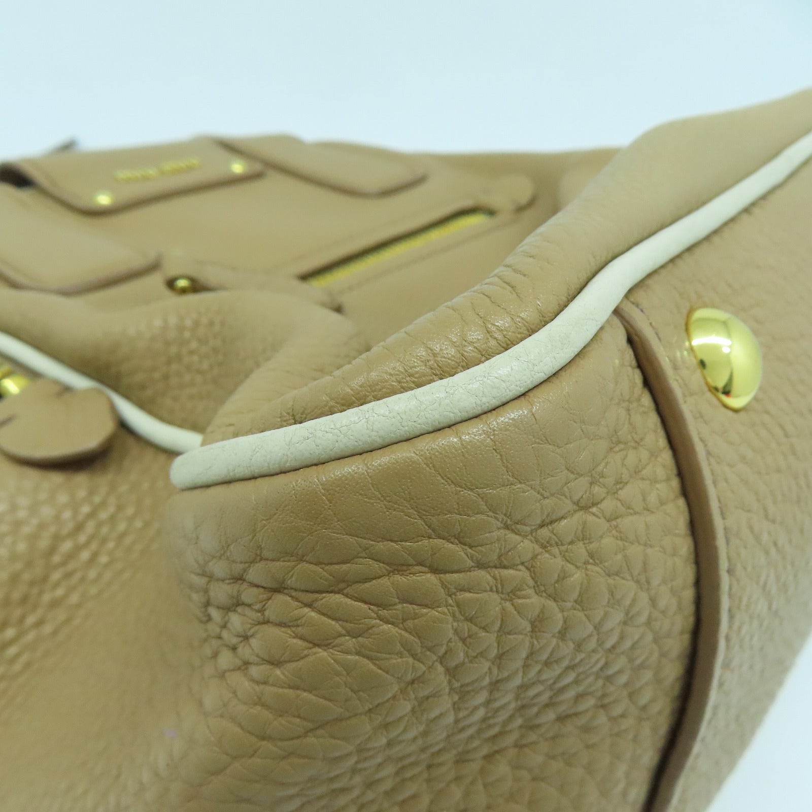 Miu Miu 牛皮皮革2 Way Shoulder金扣手挽肩背兩用袋啡色