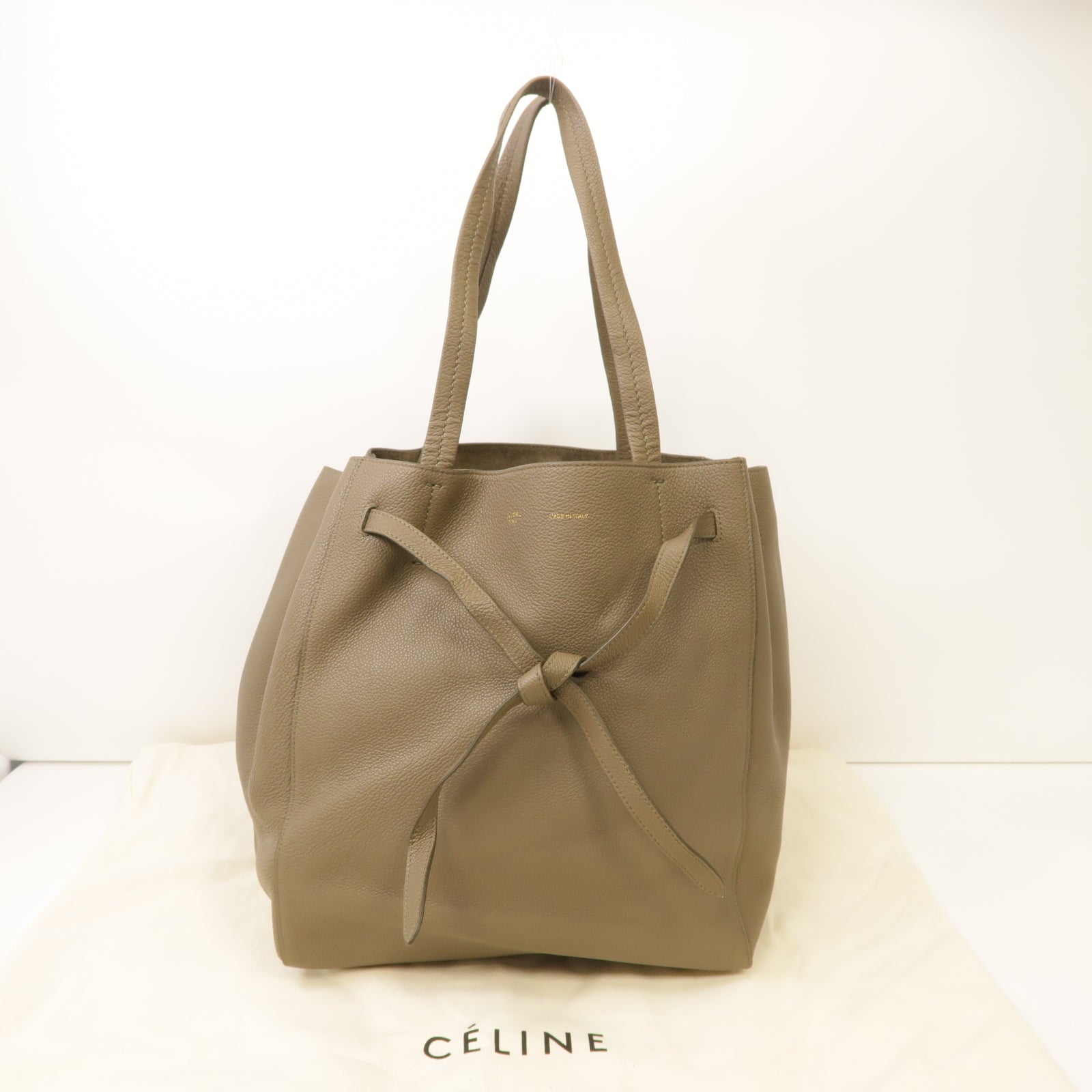 CELINE 牛皮皮革Shoulder Bag金扣肩背袋灰色