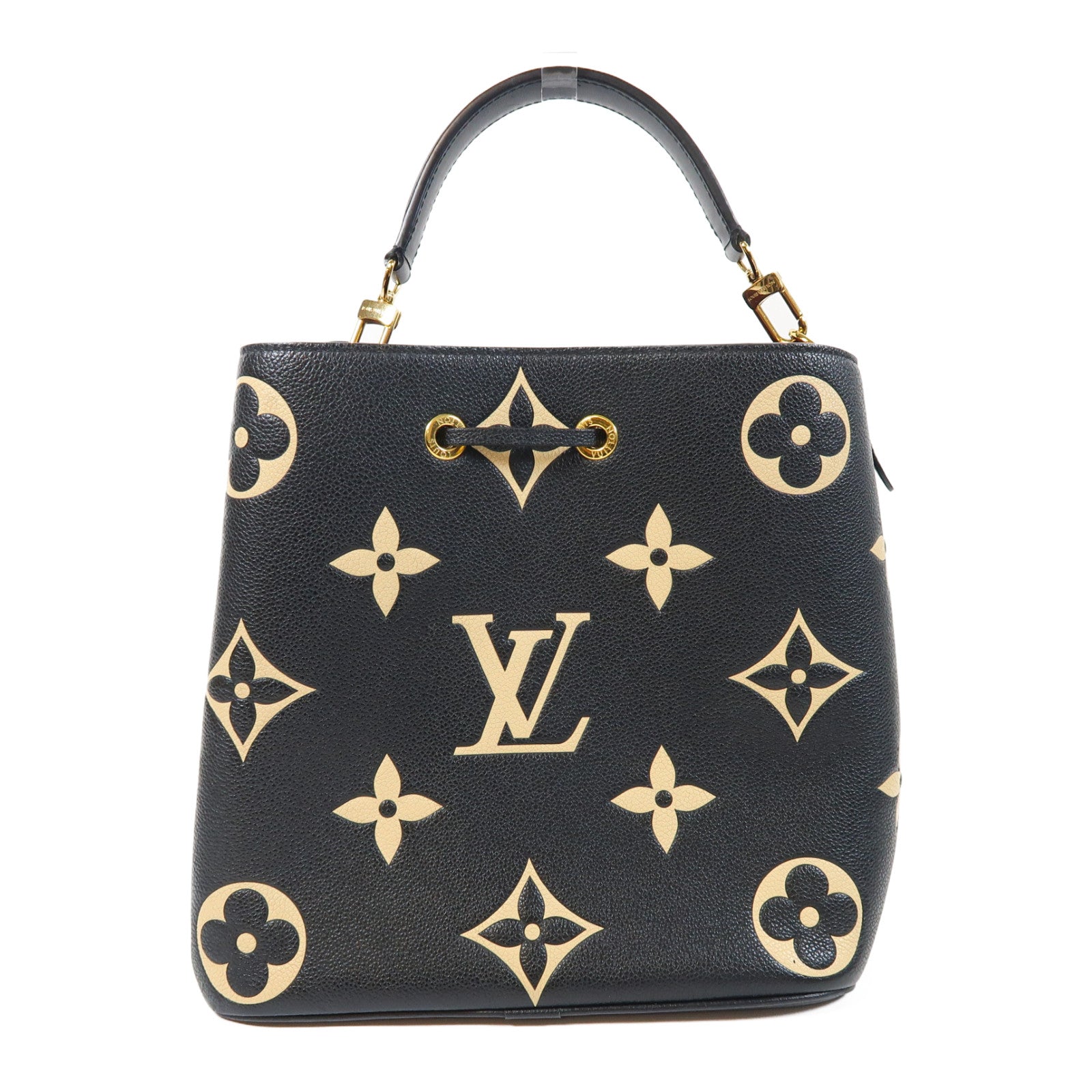 LOUIS VUITTON Monogram Empreinte Neo Noe MM金扣手挽肩背兩用袋黑色/米色