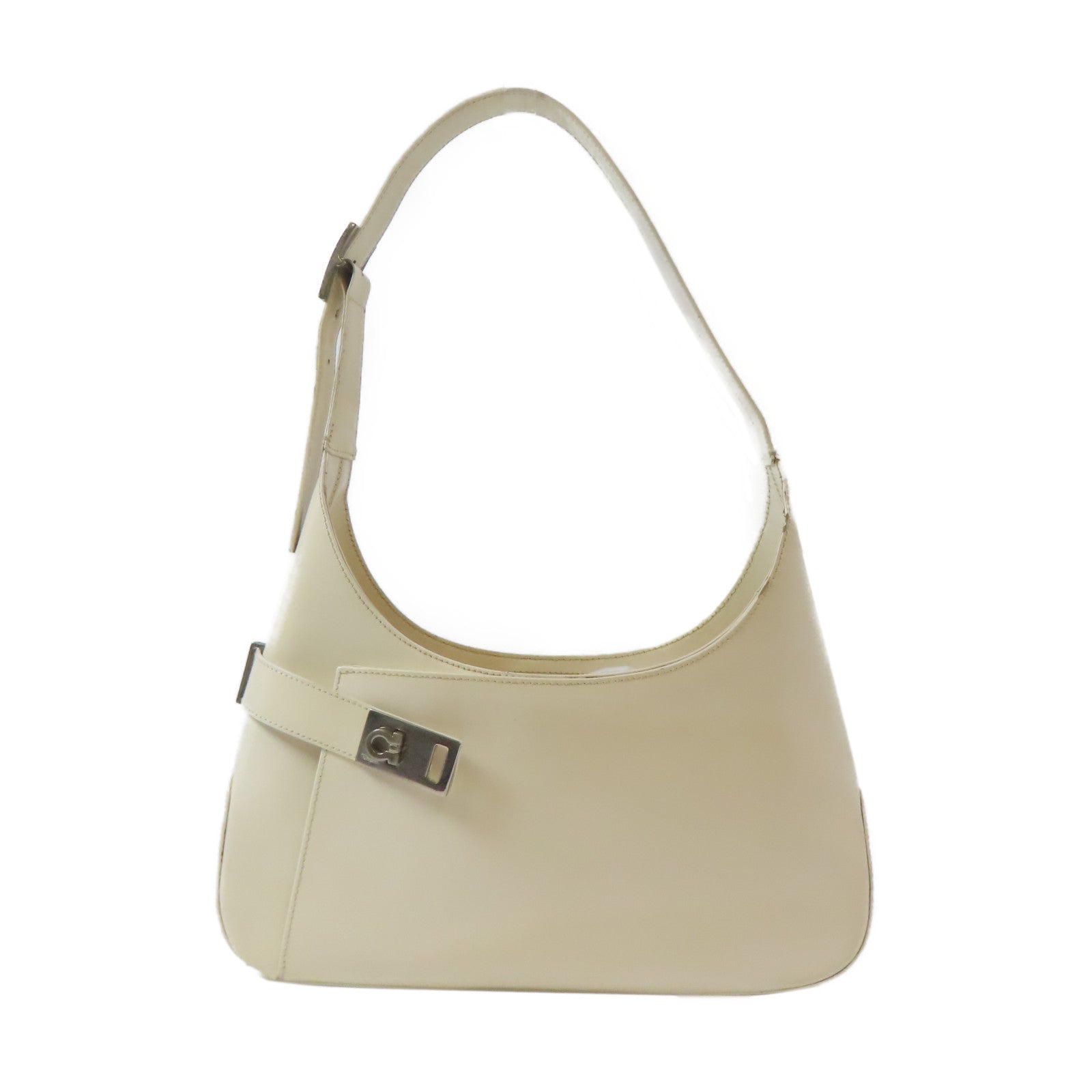Salvatore Ferragamo 牛皮皮革Shoulder Bag銀扣手挽袋白色