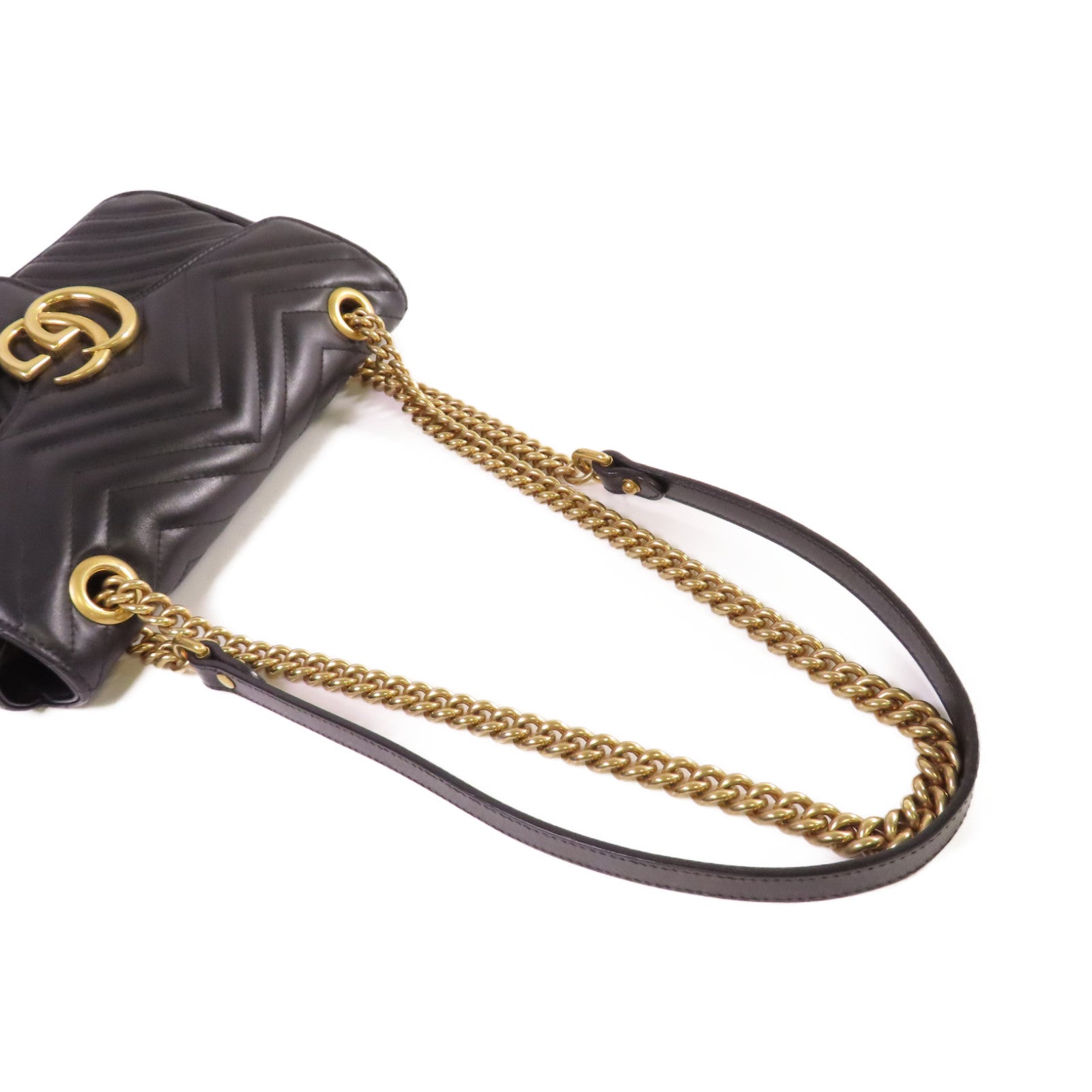 GUCCI 牛皮皮革GG Marmont Small Shoulder Bag金扣鏈帶肩背袋黑色