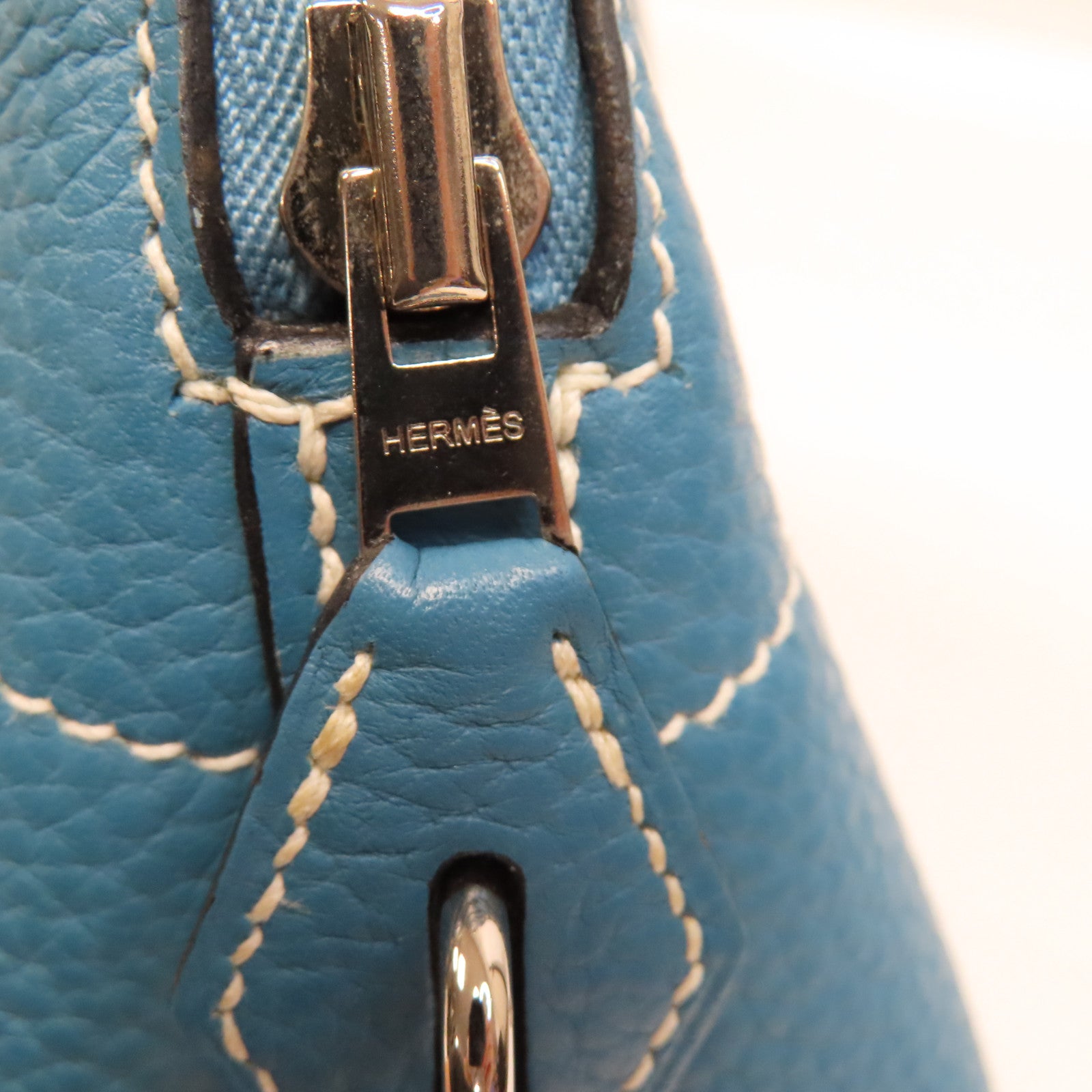 HERMES Clemence皮革Bolide 31銀扣手挽肩背兩用袋Bleu Jean/藍色