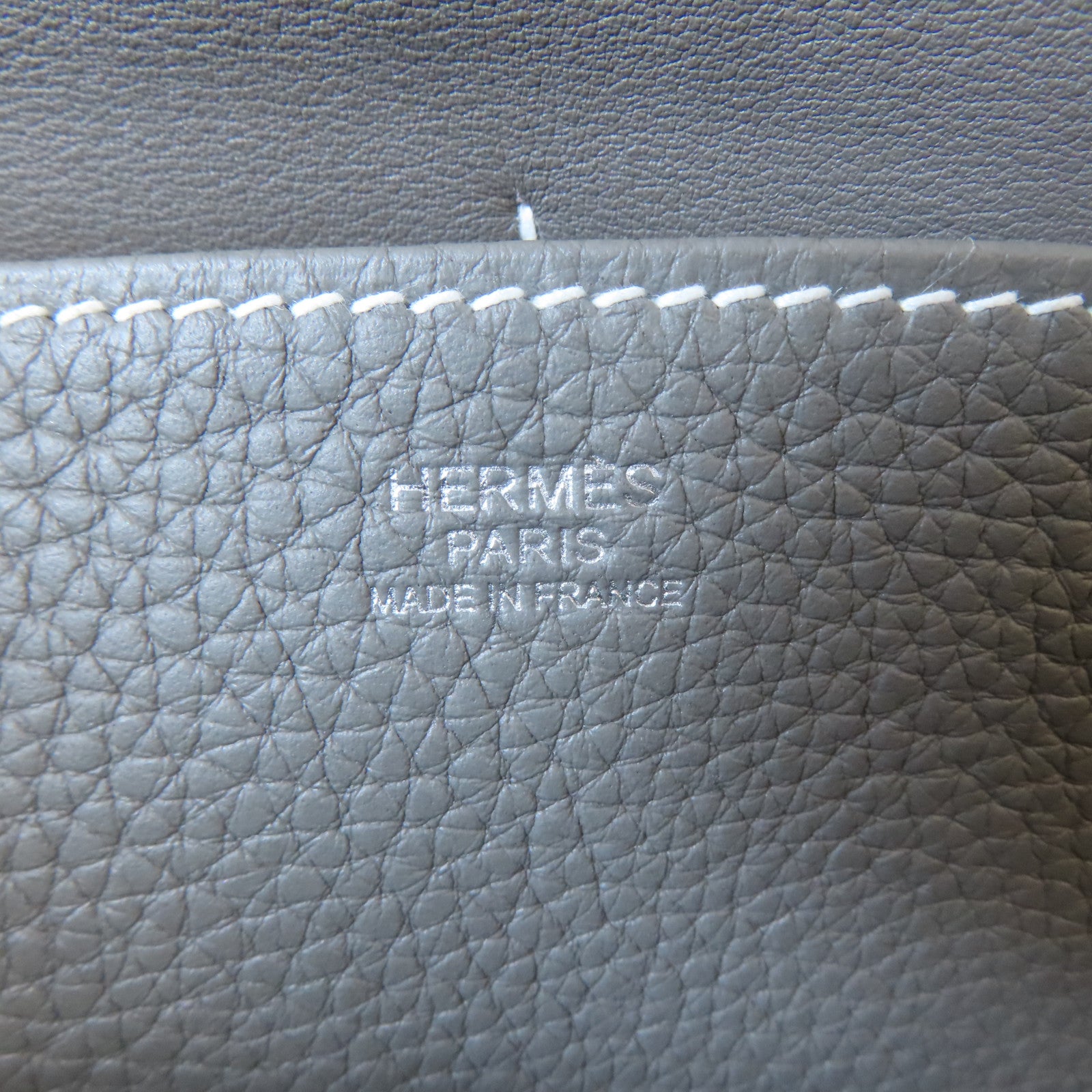 HERMES Clemence皮革Halzan 31銀扣手挽肩背兩用袋Etain/灰色