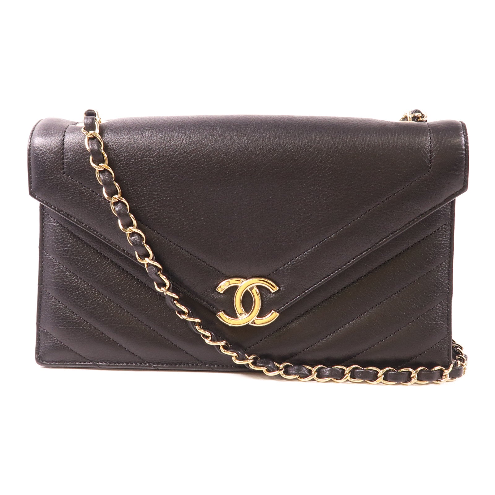 CHANEL 牛皮皮革Shoulder Bag金扣鏈帶肩背袋