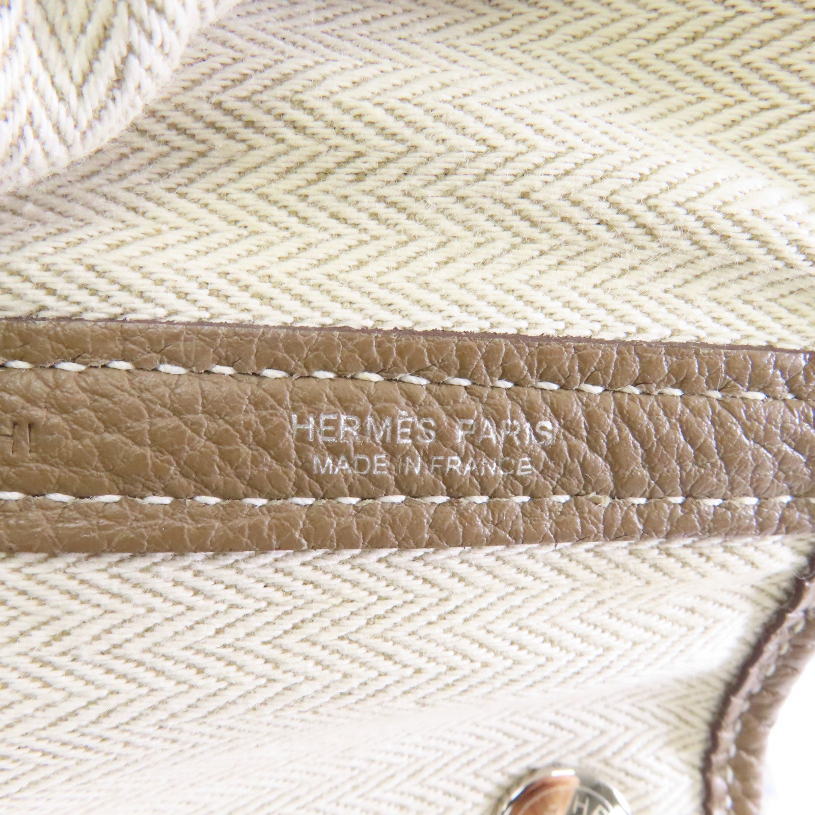 HERMES Clemence皮革GardenParty PM銀扣手挽袋Etoupe/米灰色