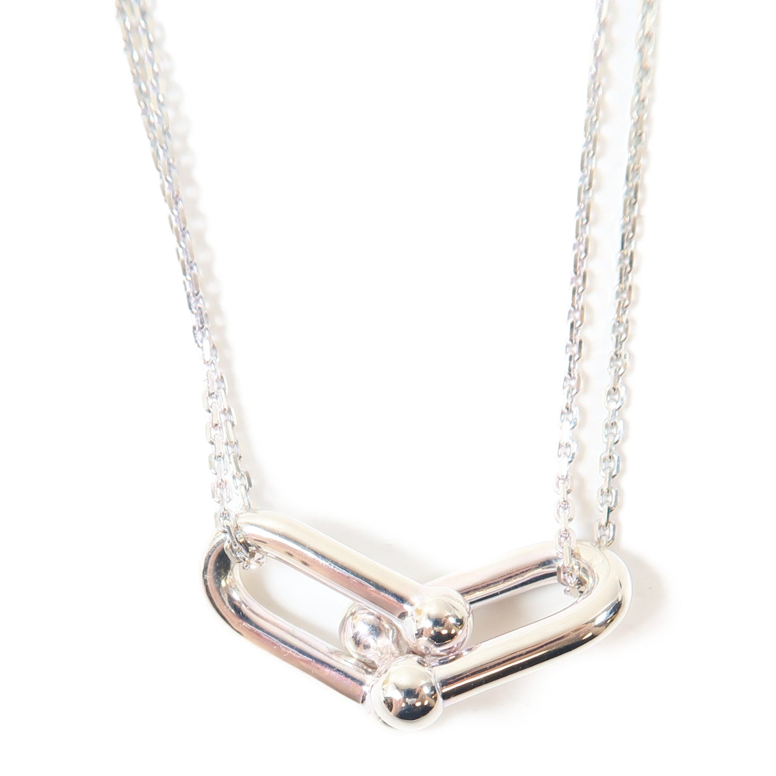 TIFFANY＆CO 925純銀Large Double Link Pendant Necklace項鍊銀色