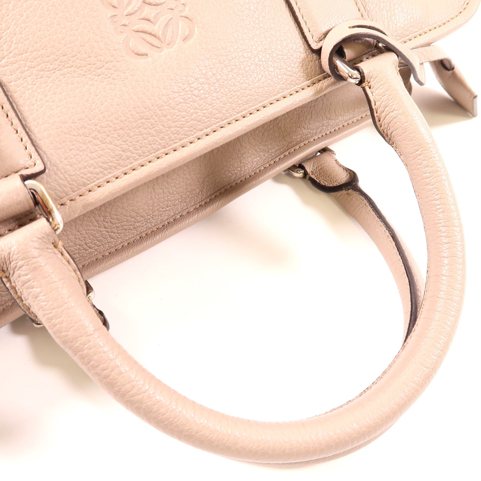 LOEWE 牛皮皮革Handbag銀扣手挽袋淺棕色