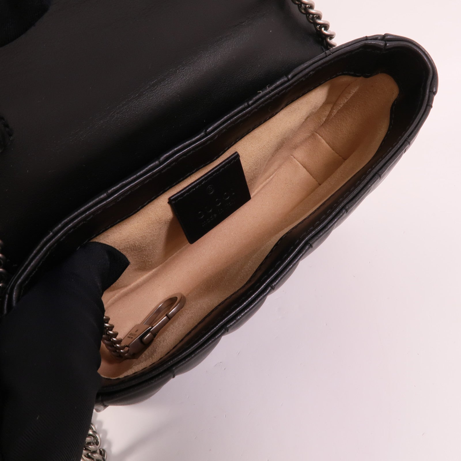 GUCCI 牛皮皮革GG Marmont Super Mini鏈帶肩背袋