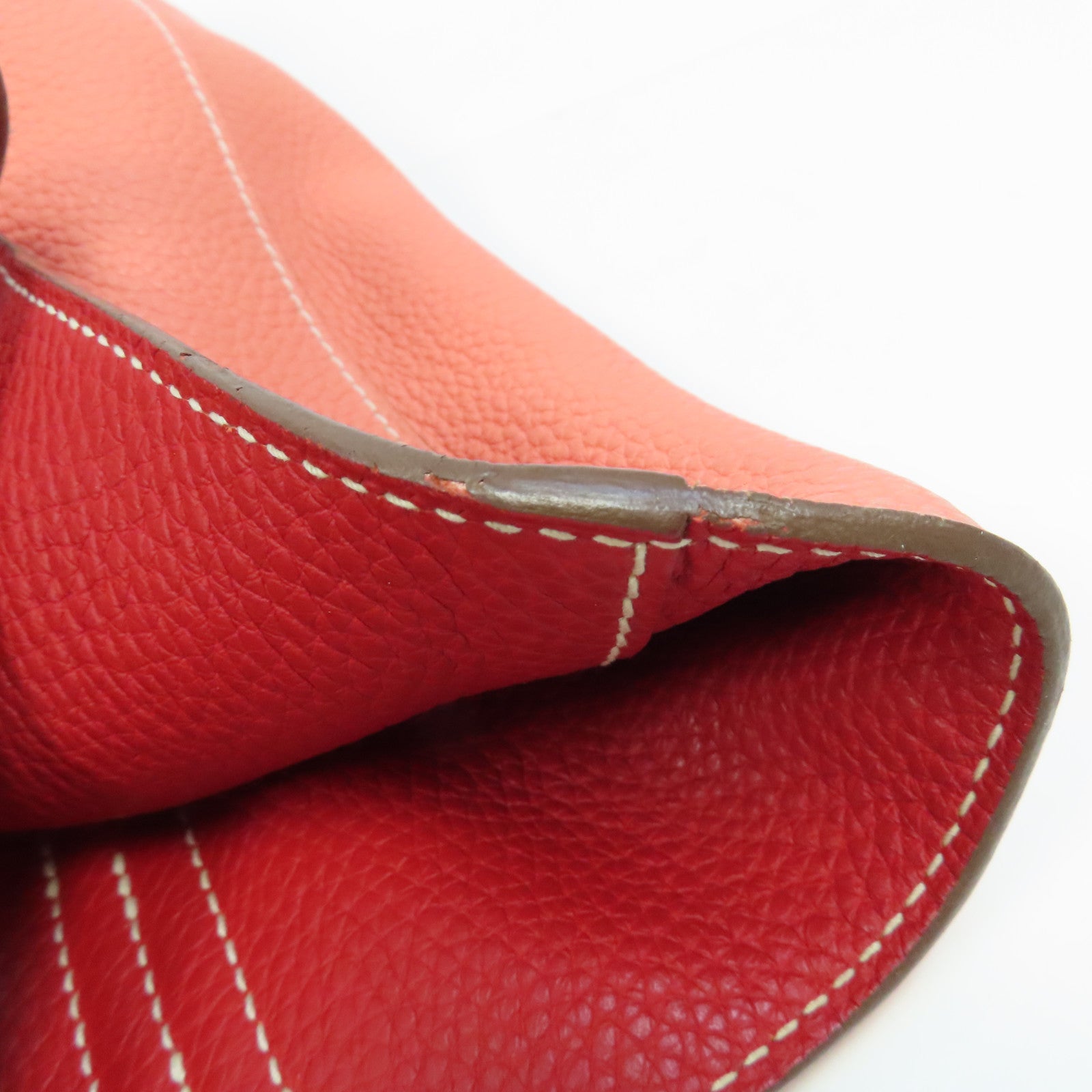 HERMES Clemence皮革Double Sens手挽袋Crevette/淺橙色/Rouge Casaque/紅色