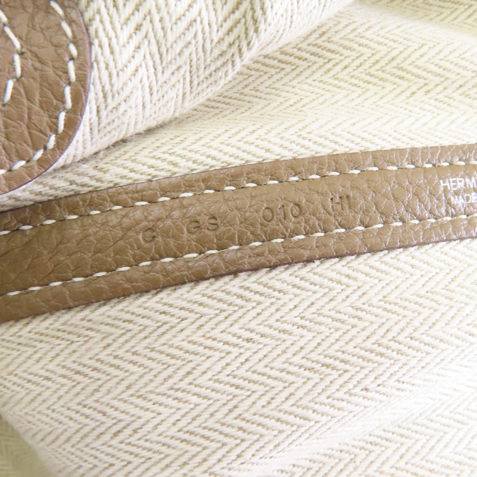 HERMES Clemence皮革GardenParty PM銀扣手挽袋Etoupe/米灰色