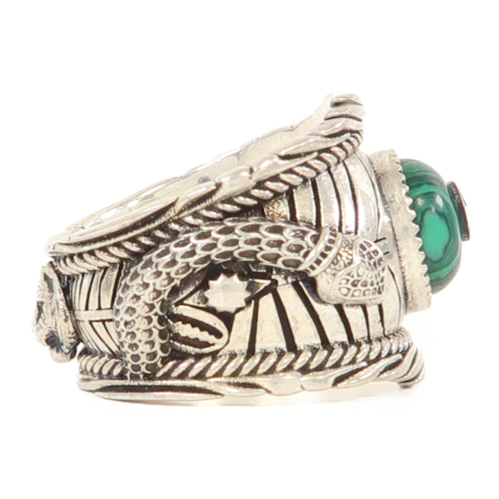 GUCCI 925純銀Garden Snake Ring戒指銀色/綠色US#10