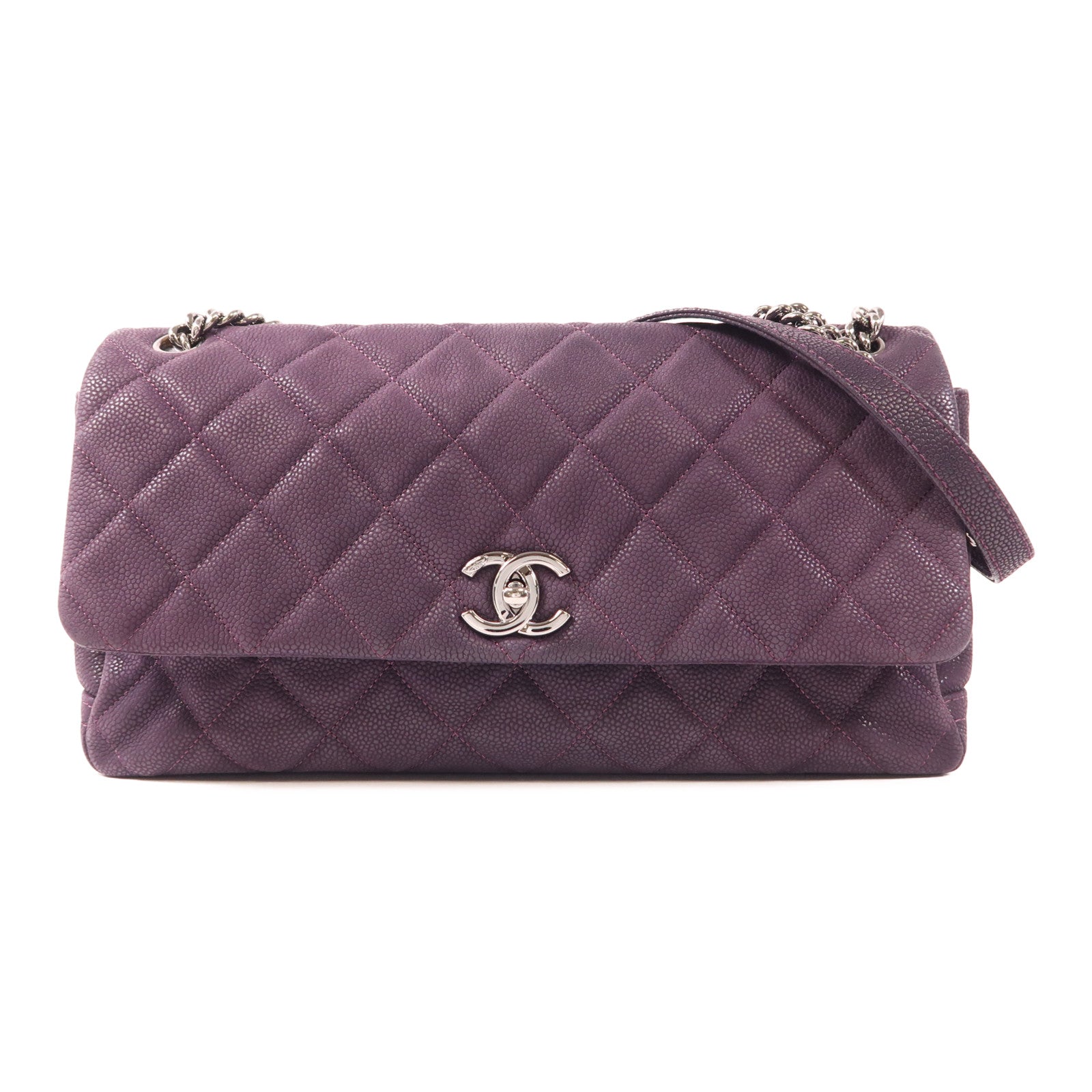 CHANEL CC SHW Chain Shouder Bag Calfskin Leather Purple