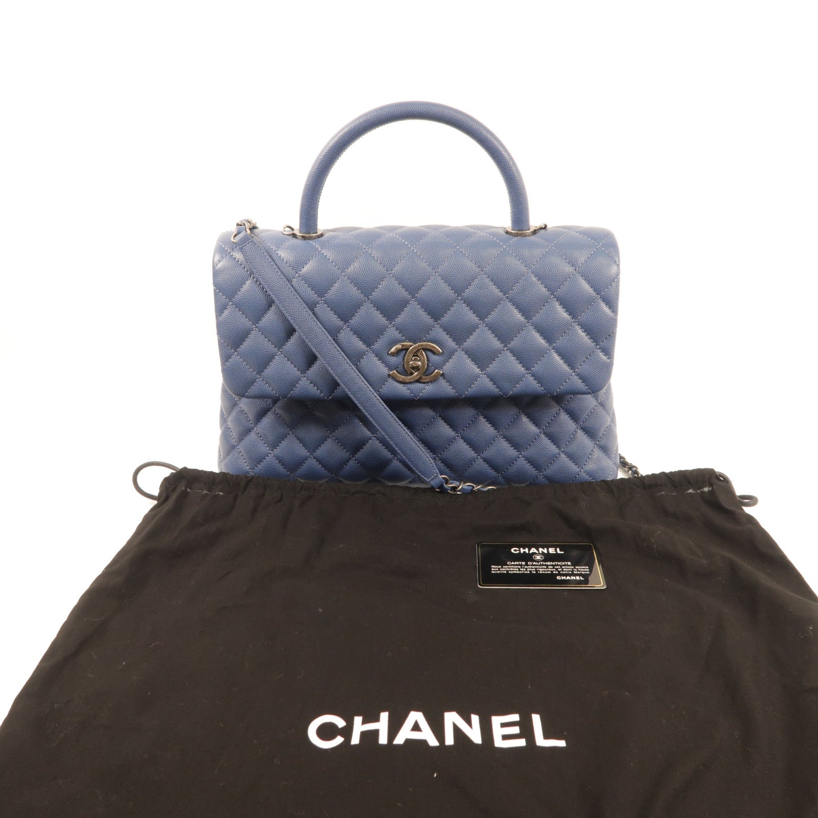 CHANEL 牛皮皮革Coco Handle銀扣鏈帶手挽肩背兩用袋