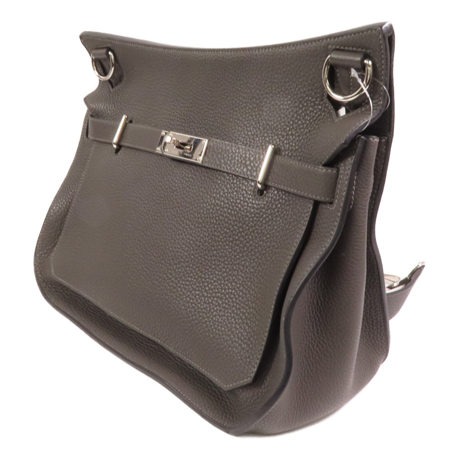 HERMES Clemence皮革Jypesiere 37銀扣肩背袋Etain