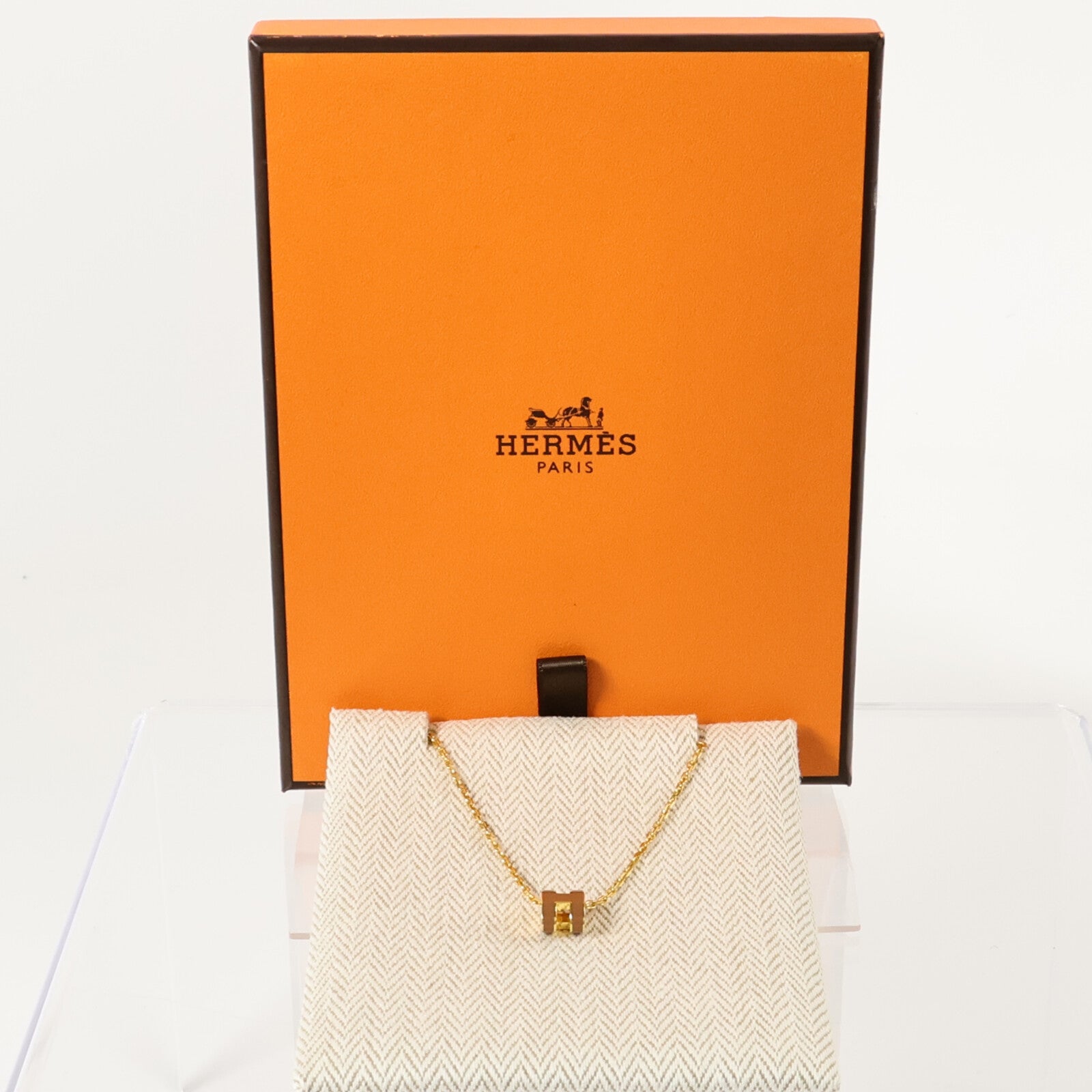 HERMES 金屬/琺瑯Mini Pop H項鏈Marron Glace