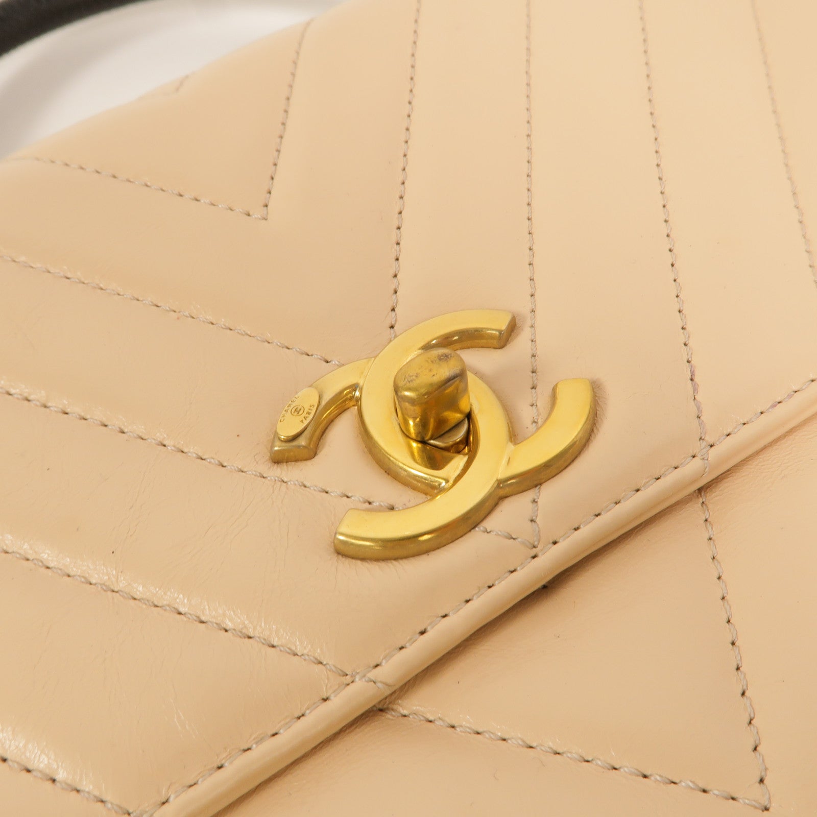 CHANEL 牛皮皮革Coco Handle Flap Bag鏈帶手挽肩背兩用袋
