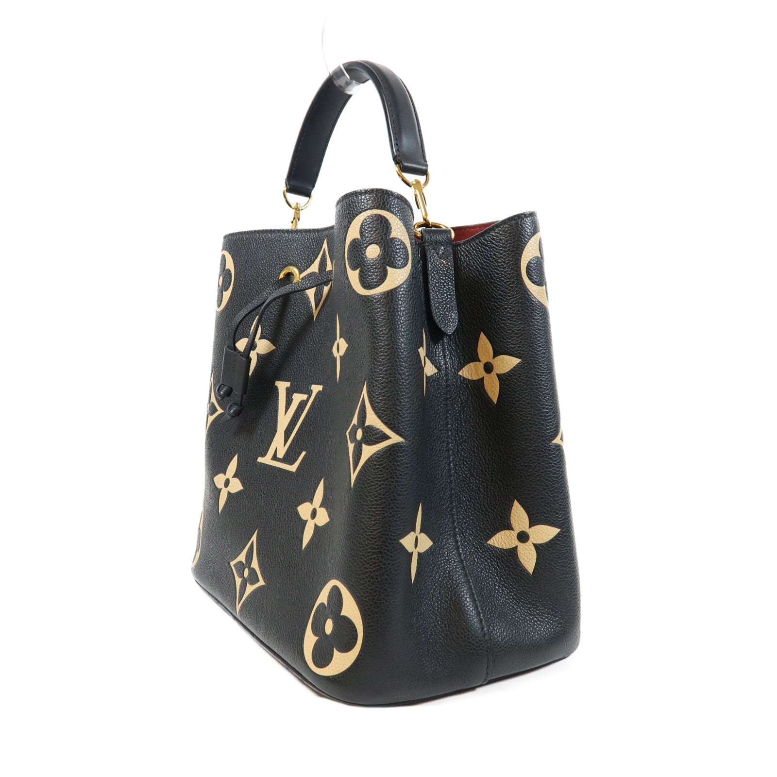 LOUIS VUITTON Monogram Empreinte Neo Noe MM金扣手挽肩背兩用袋黑色/米色