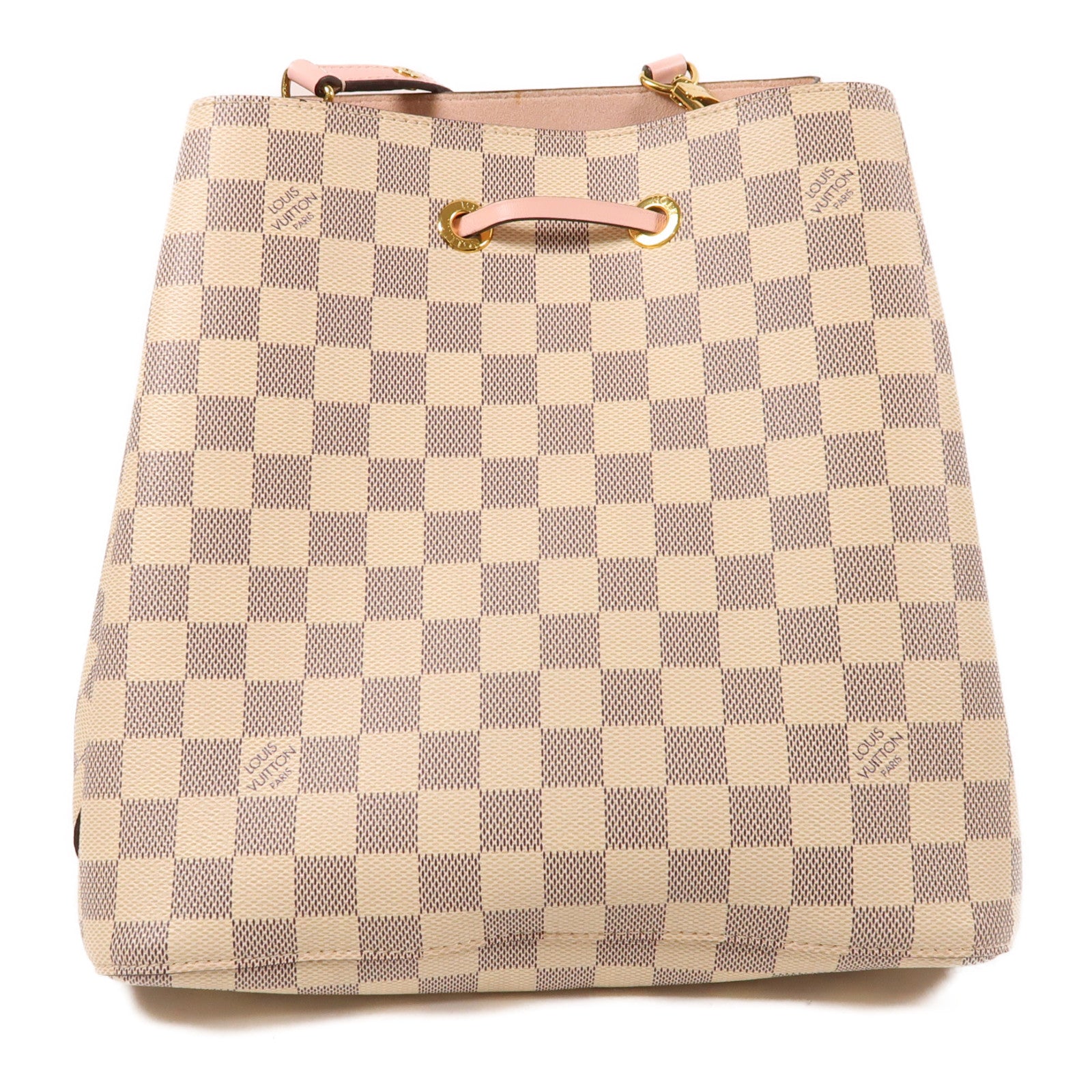 LOUIS VUITTON Damier Azur Neo Noe金扣肩背袋白色/粉紅色