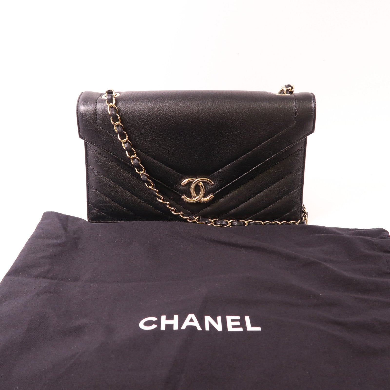 CHANEL 牛皮皮革Shoulder Bag金扣鏈帶肩背袋