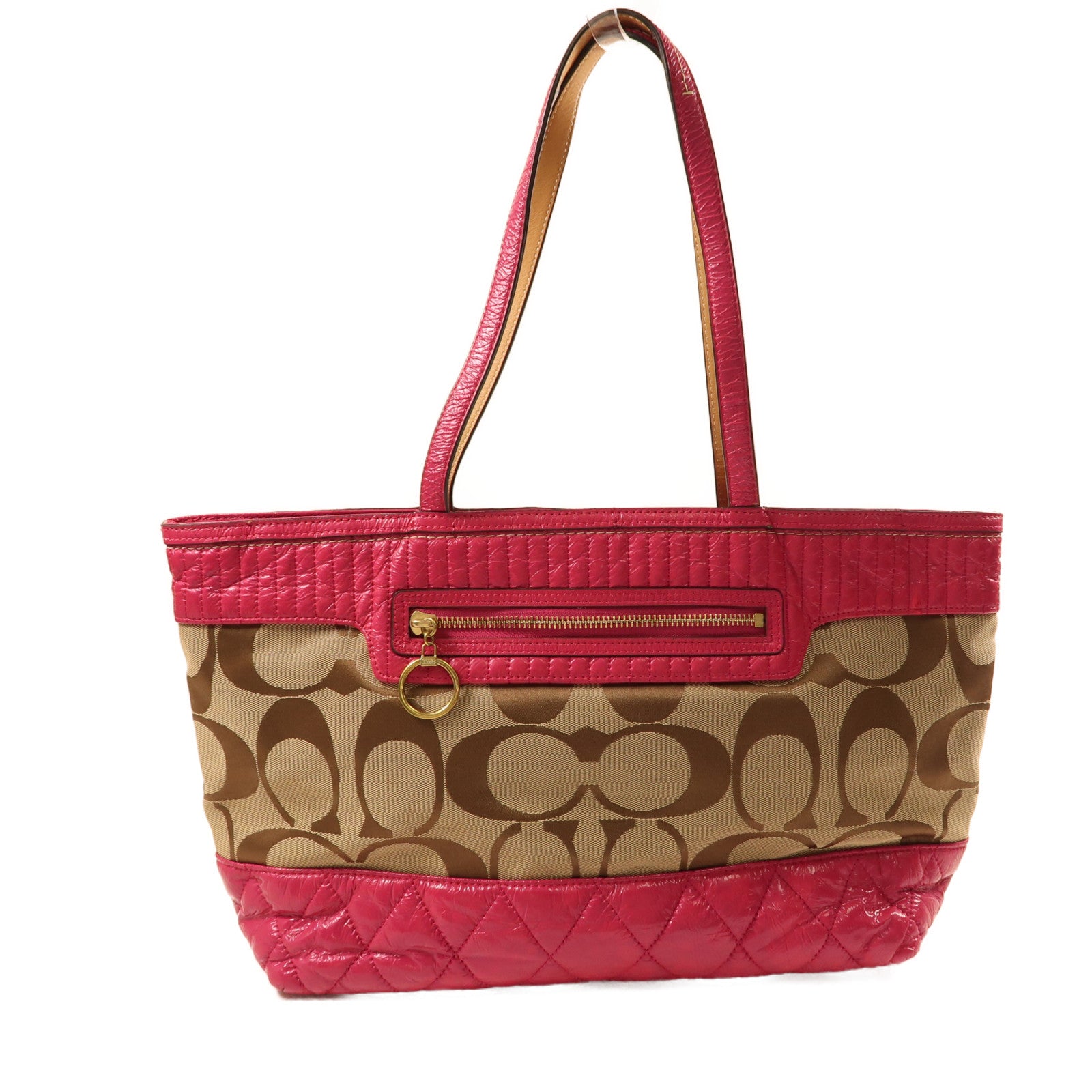 COACH 帆布Shoulder Bag金扣肩背袋粉紅色