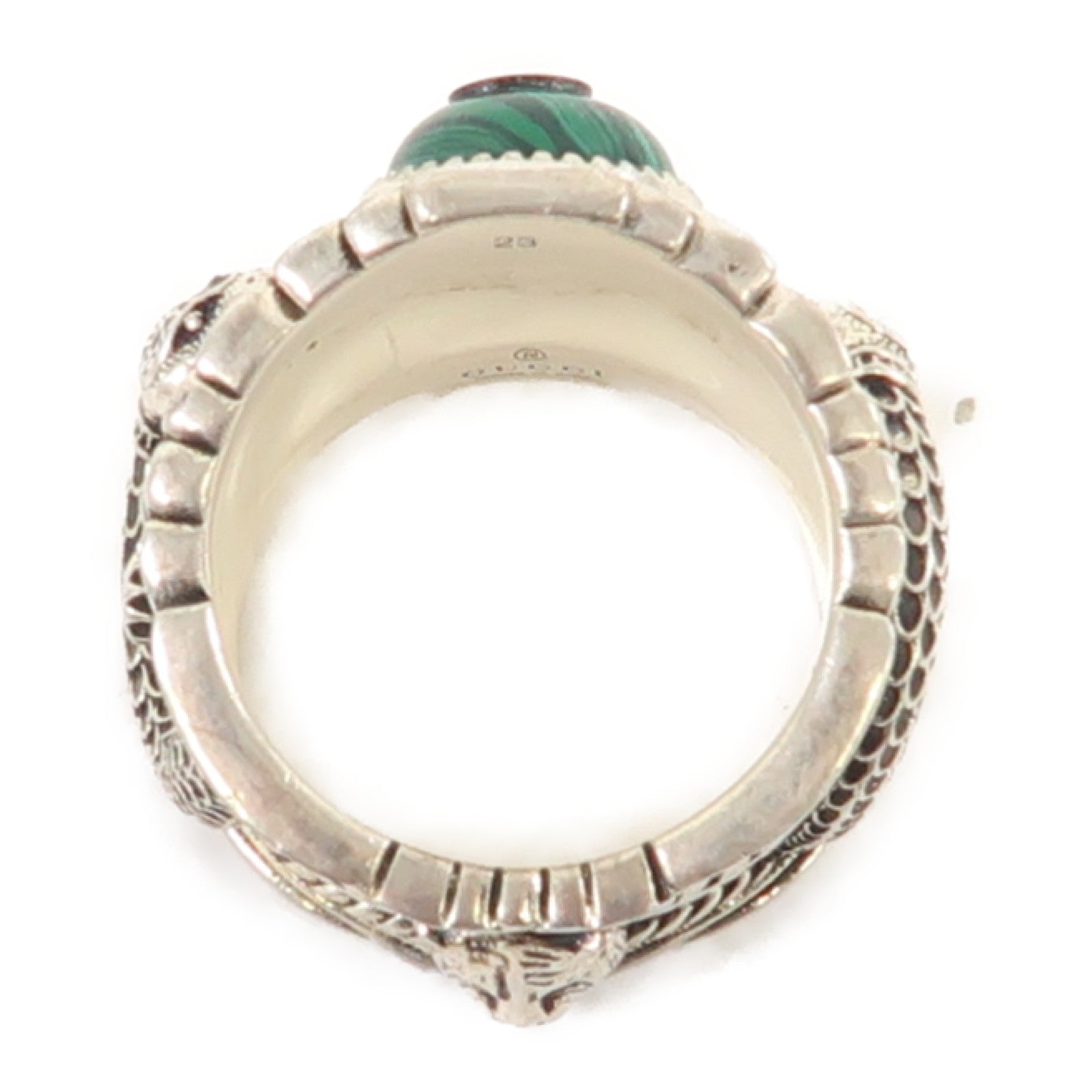 GUCCI 925純銀Garden Snake Ring戒指銀色/綠色US#10