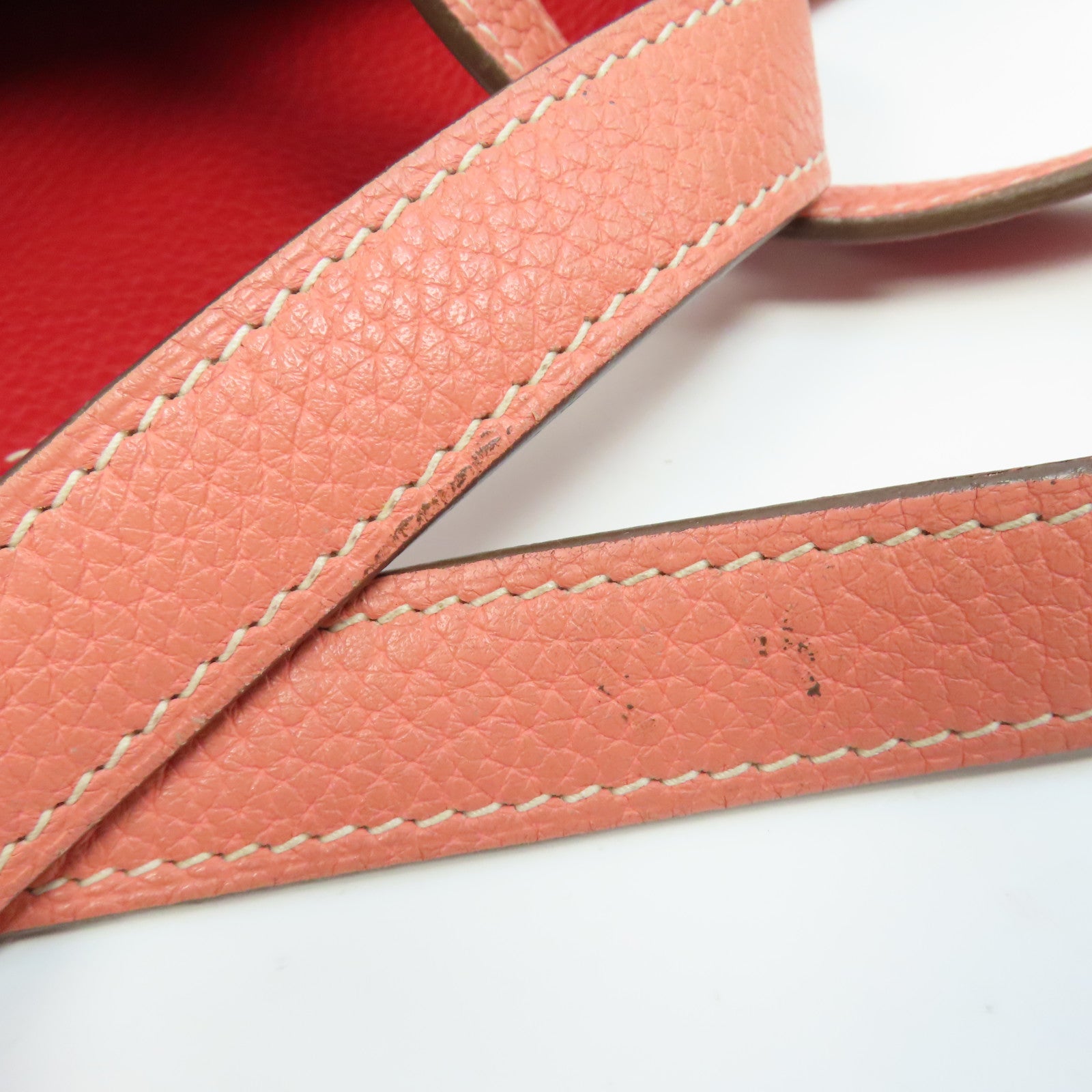 HERMES Clemence皮革Double Sens手挽袋Crevette/淺橙色/Rouge Casaque/紅色