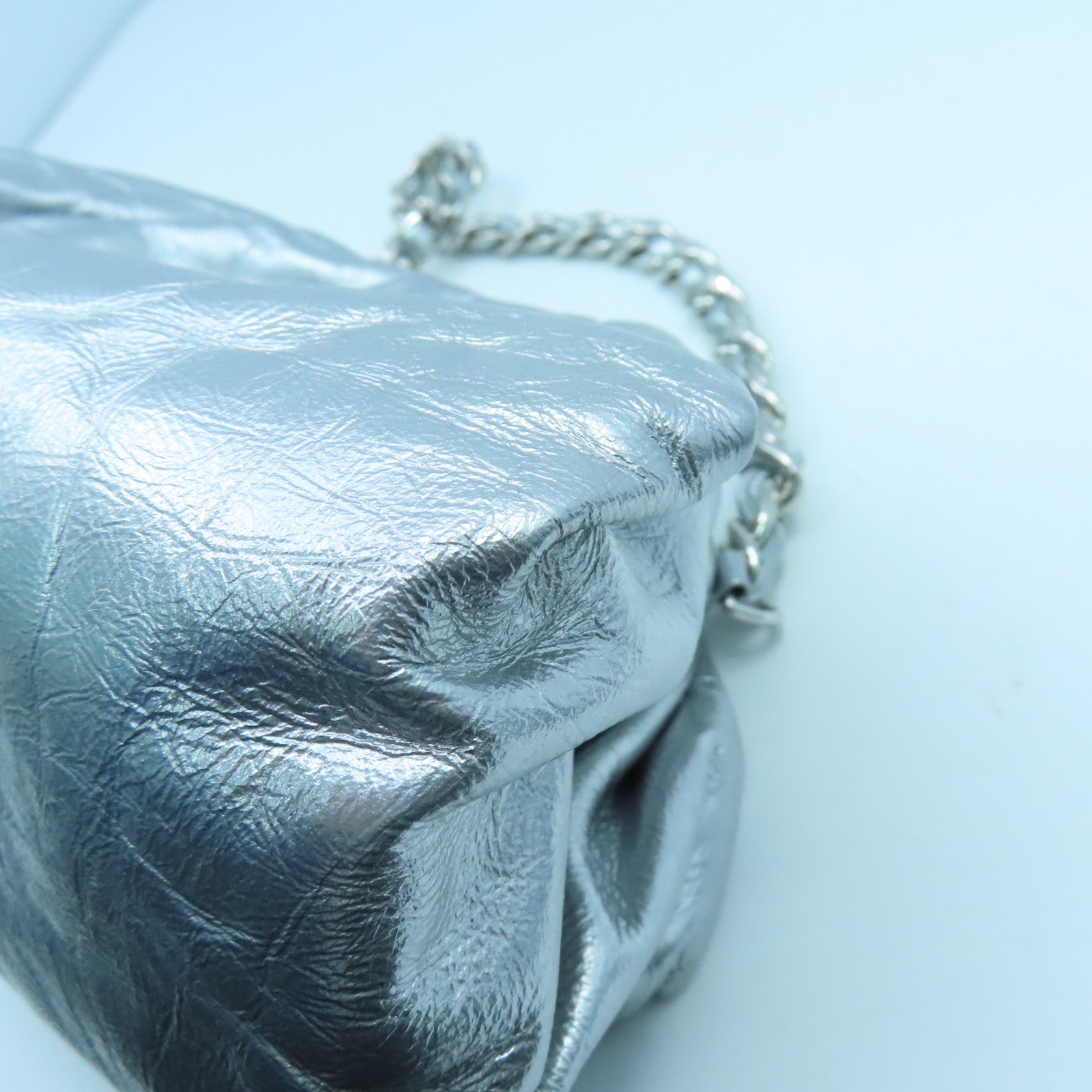 CHANEL 牛皮皮革Chain Shoulder Bag银扣链带肩背袋银色