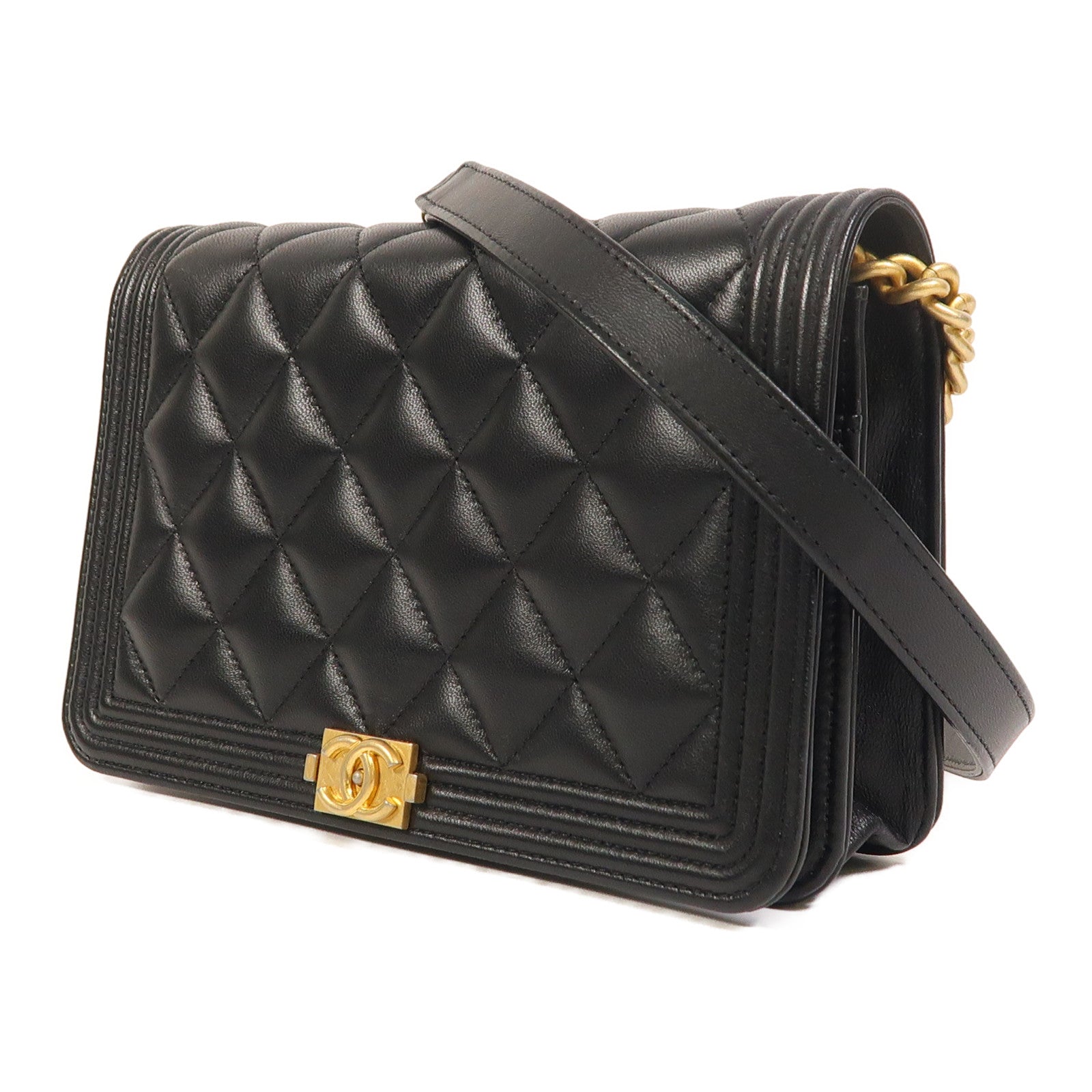 CHANEL 羊皮皮革Boy Wallet On Chain鏈帶肩背袋