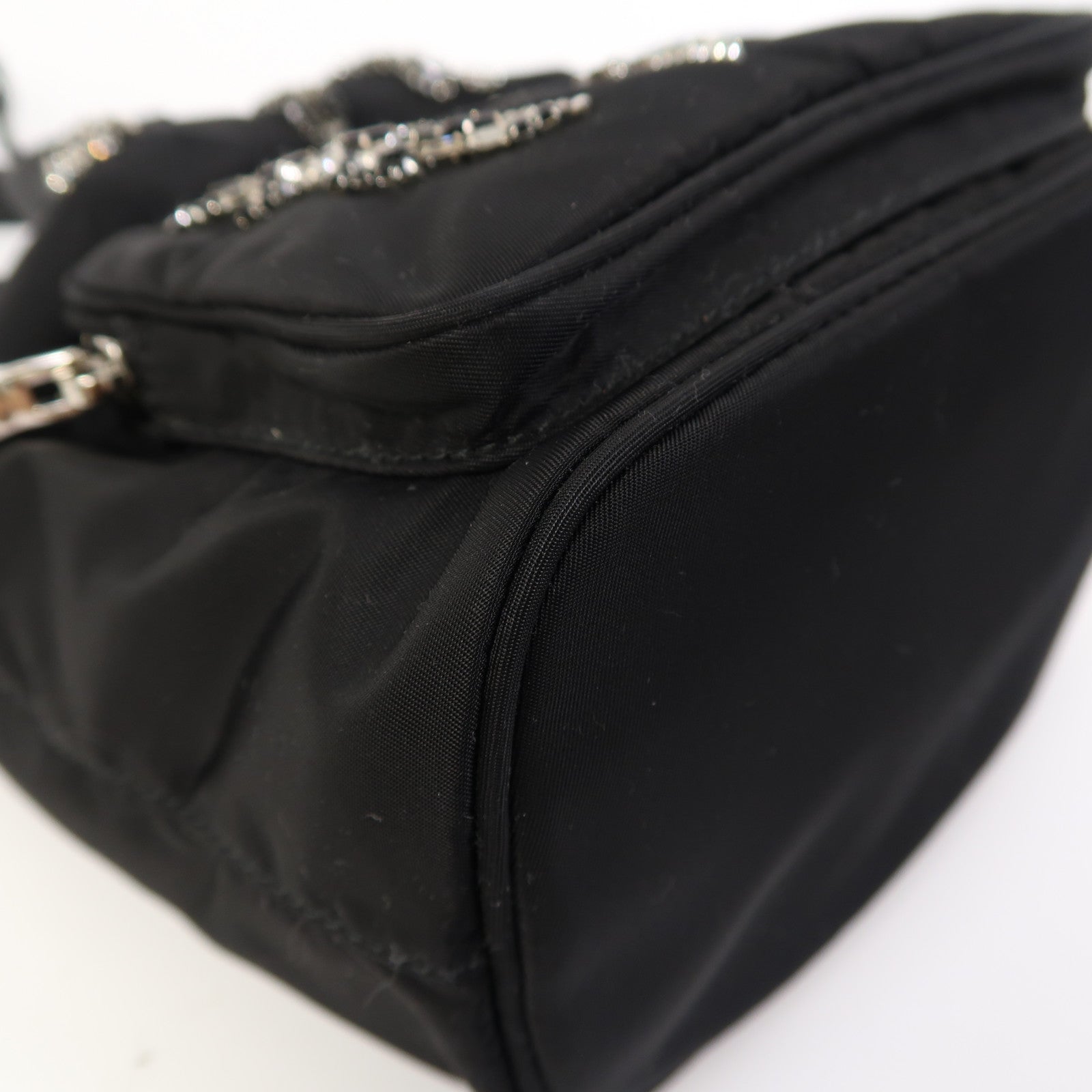 PRADA 尼龍Hand Bag銀扣手挽肩背兩用袋黑色