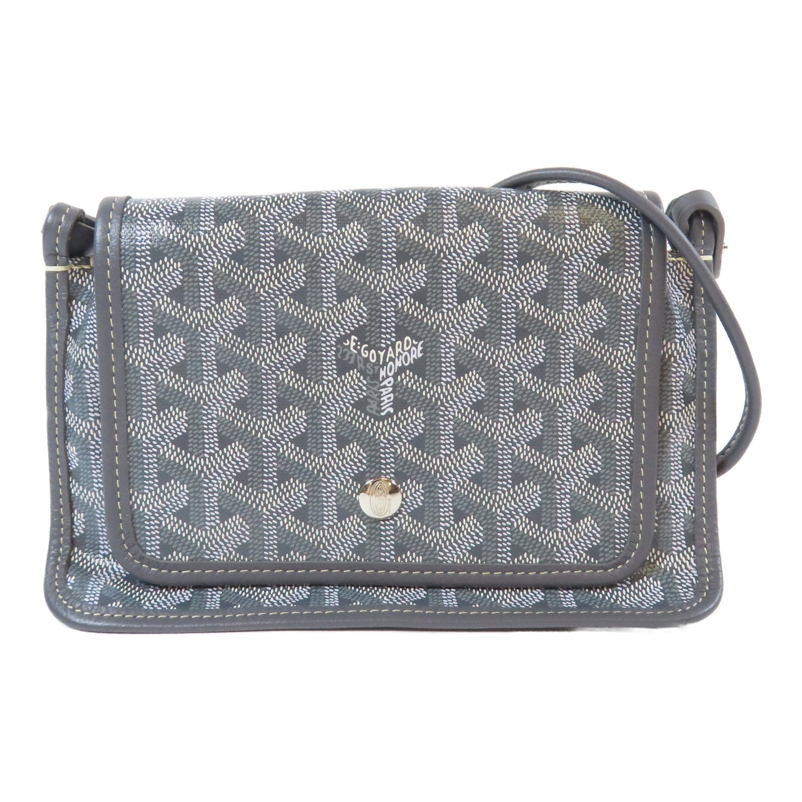 GOYARD 【激減優惠】塗層帆布Plumet Pocket Wallet銀扣肩背袋灰色