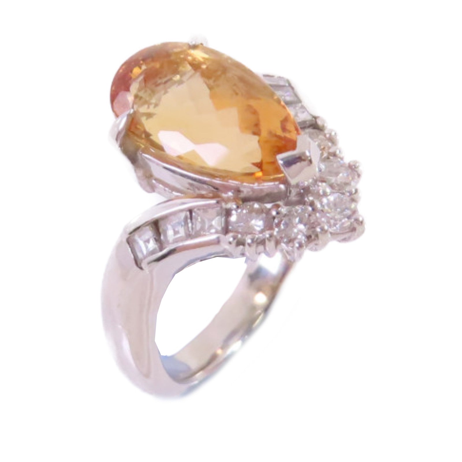 JEWELRY 【激減優惠】PT900鉑金/4.060ct拓帕石/0.54ct鑽石Imperial Topaz Diamond Ring戒指US#5.85