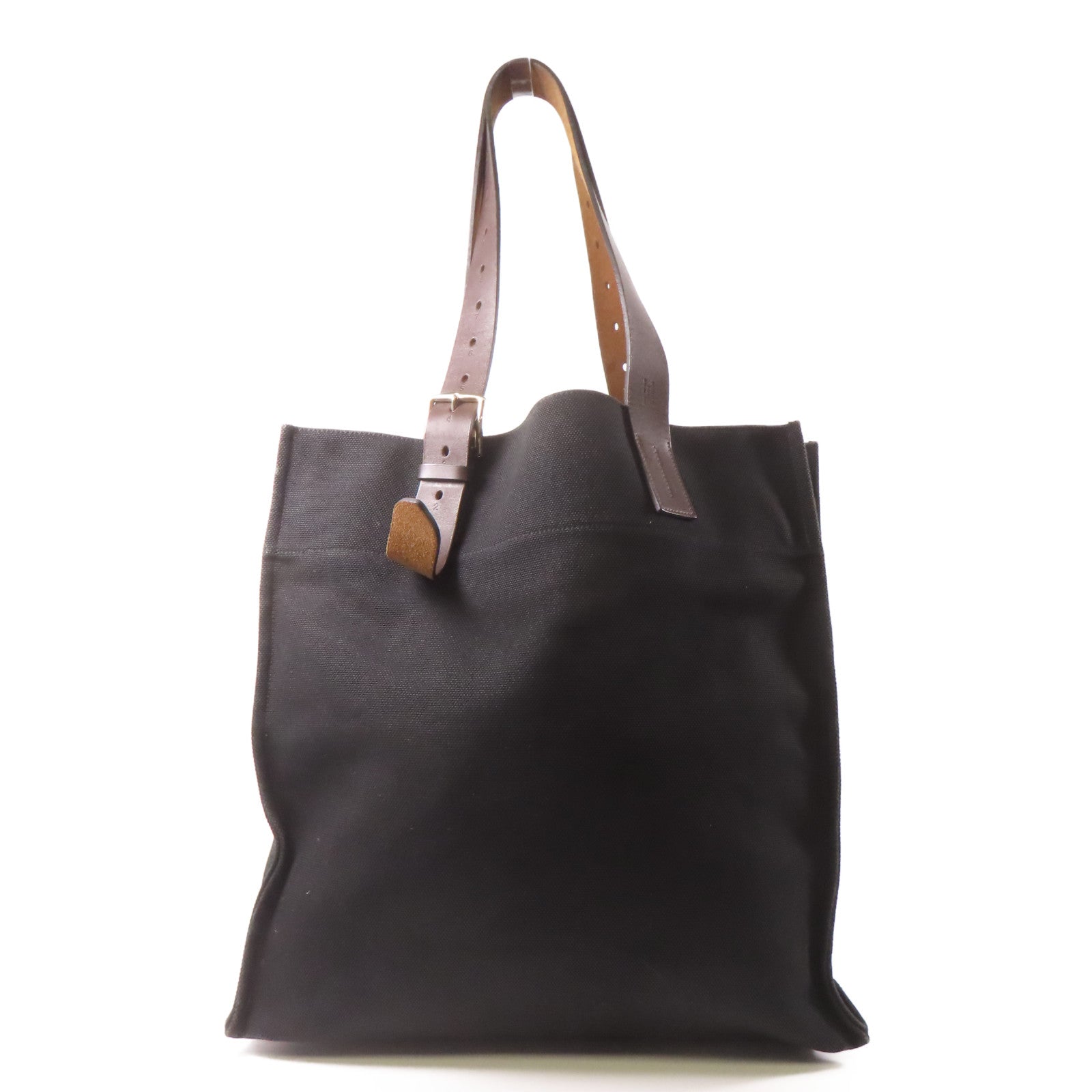 HERMES 【激減優惠】帆布/皮革Etriviere Shopping銀扣肩背袋黑色/啡色