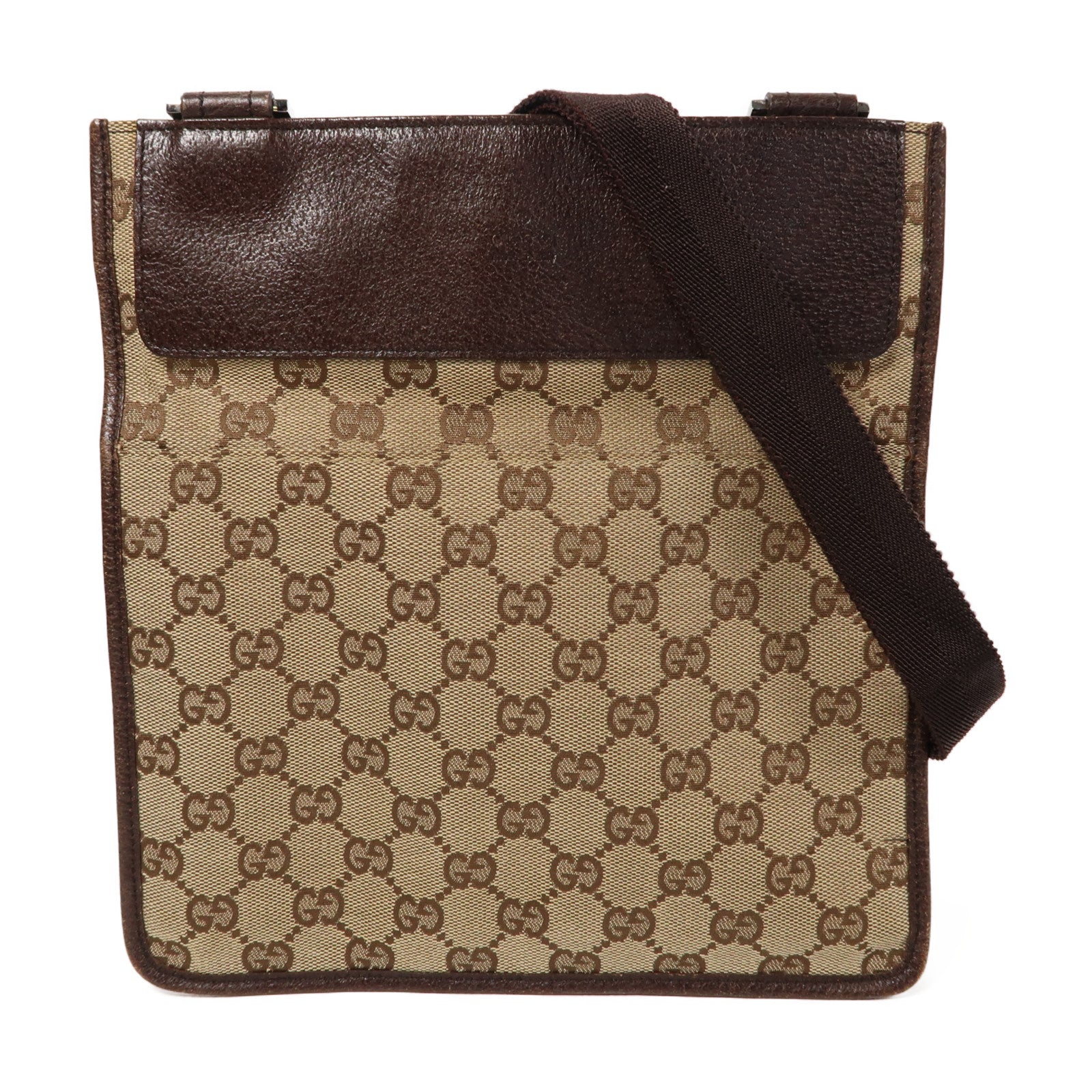 GUCCI 帆布Crossbody Shoulder Bag銀扣肩背袋啡色