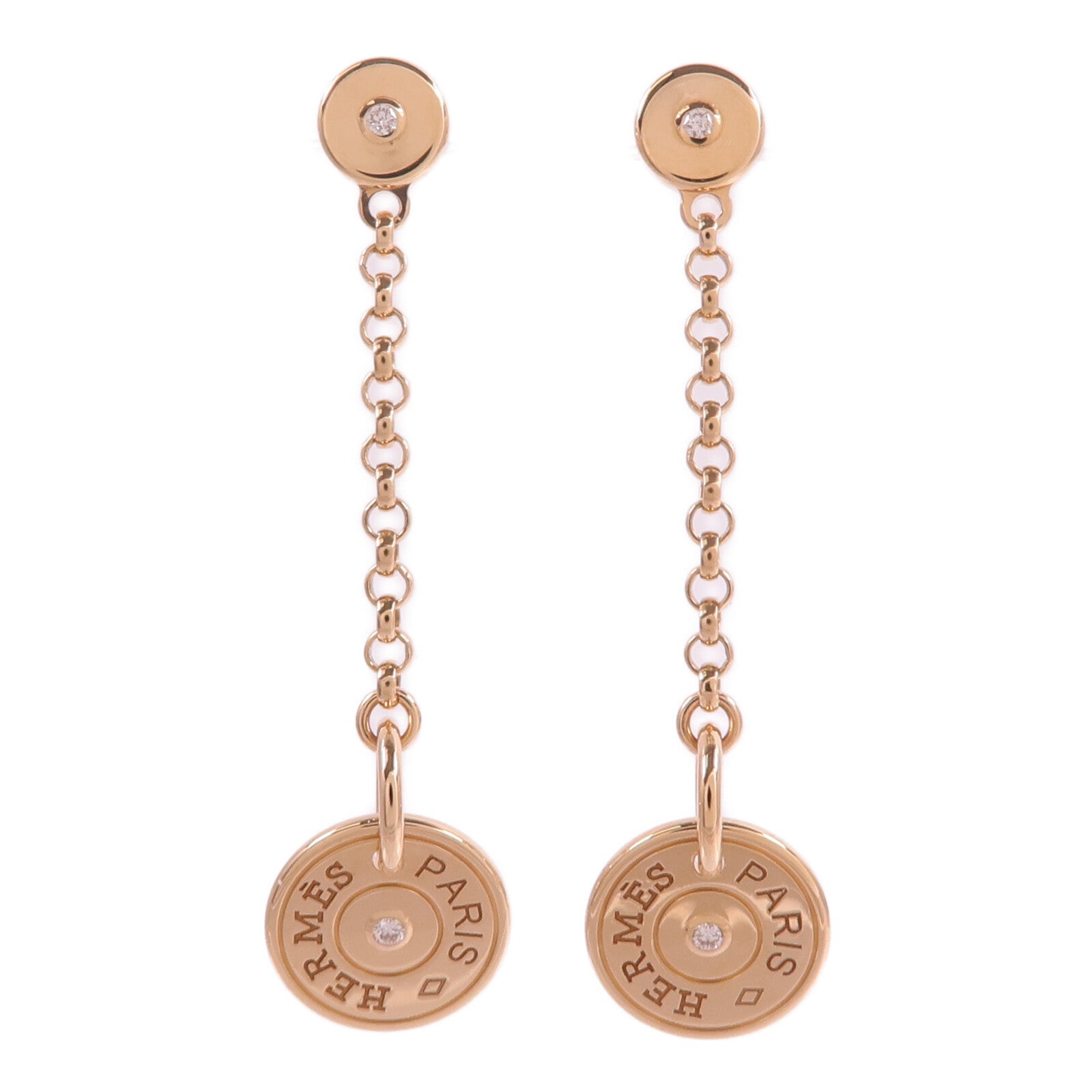 HERMES 18K玫瑰金 Ex-Libris Clou de Selle Earrings鑽石耳環