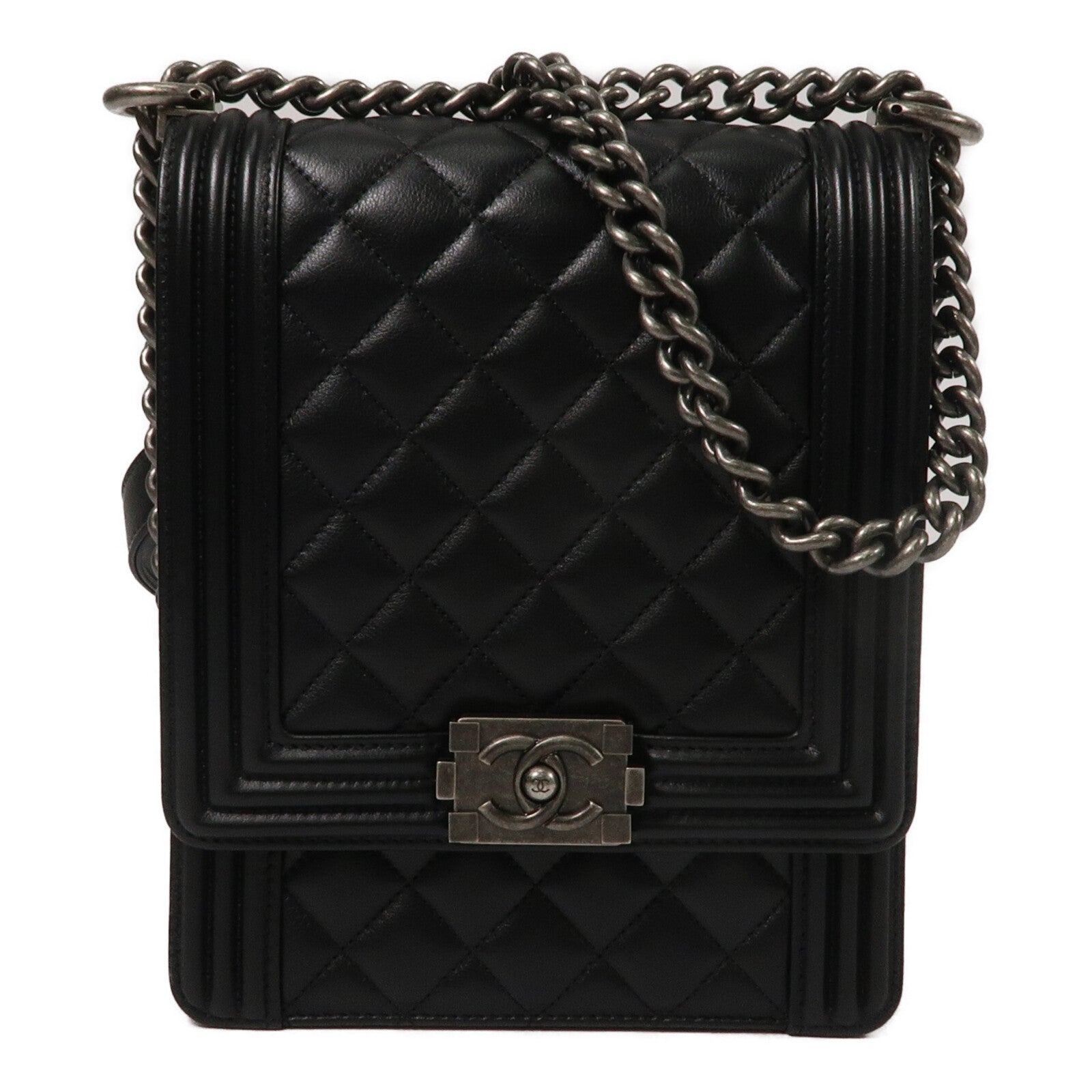 CHANEL 羊皮皮革Boy North South鏈帶肩背袋