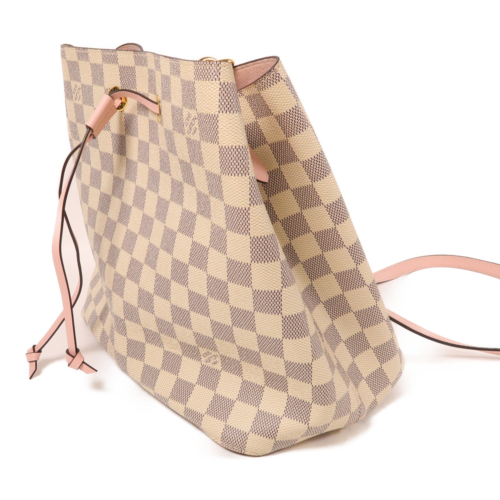 LOUIS VUITTON Damier Azur Neo Noe金扣肩背袋白色/粉紅色