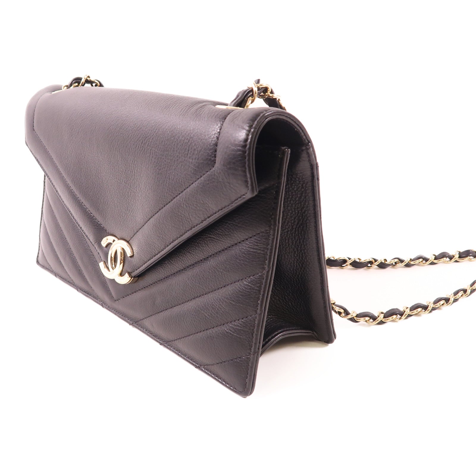 CHANEL 牛皮皮革Shoulder Bag金扣鏈帶肩背袋