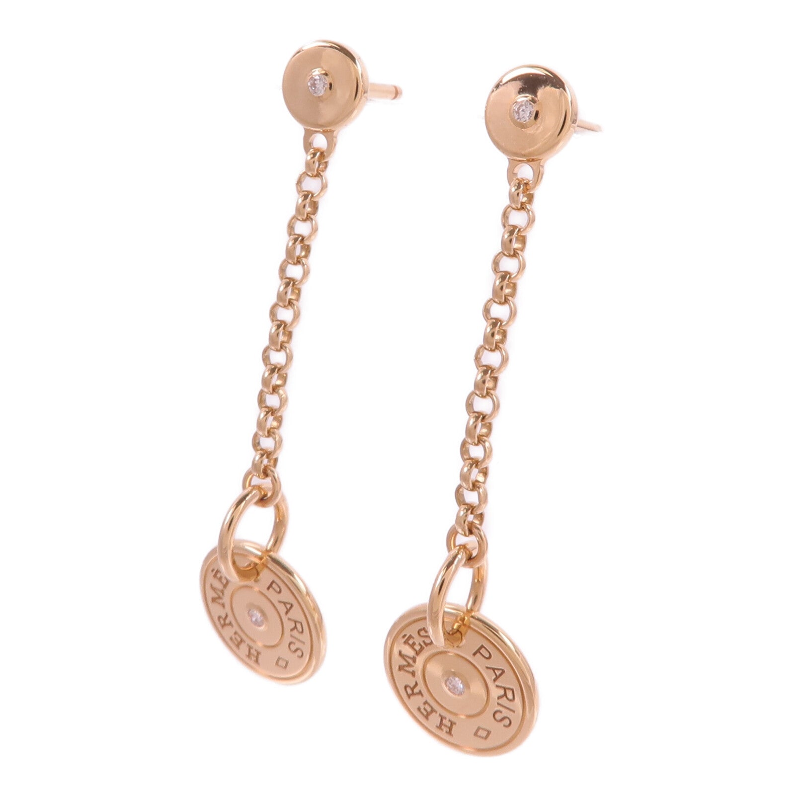 HERMES 18K玫瑰金 Ex-Libris Clou de Selle Earrings鑽石耳環