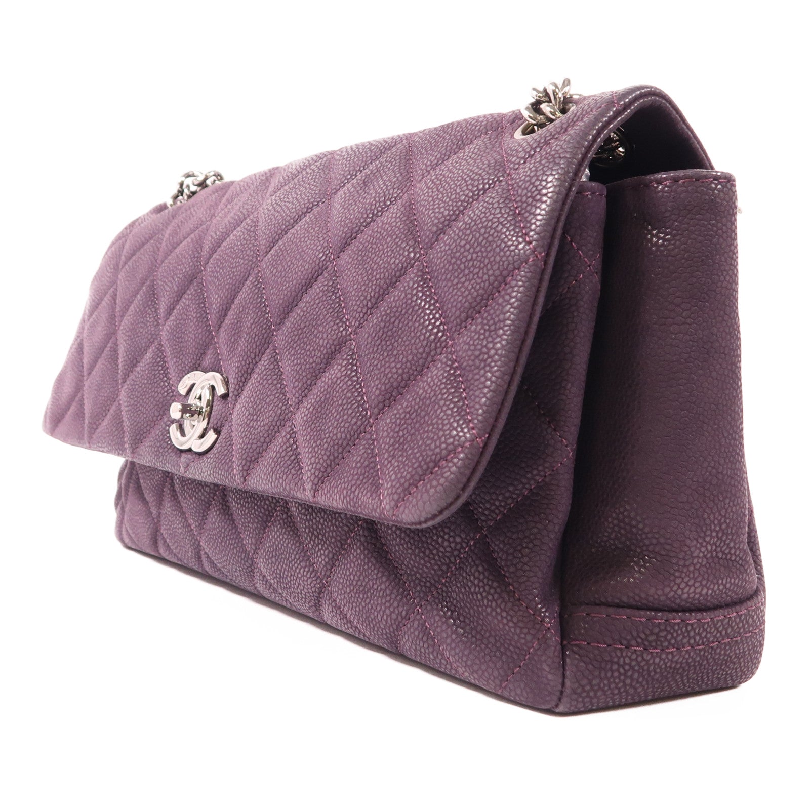 CHANEL CC SHW Chain Shouder Bag Calfskin Leather Purple