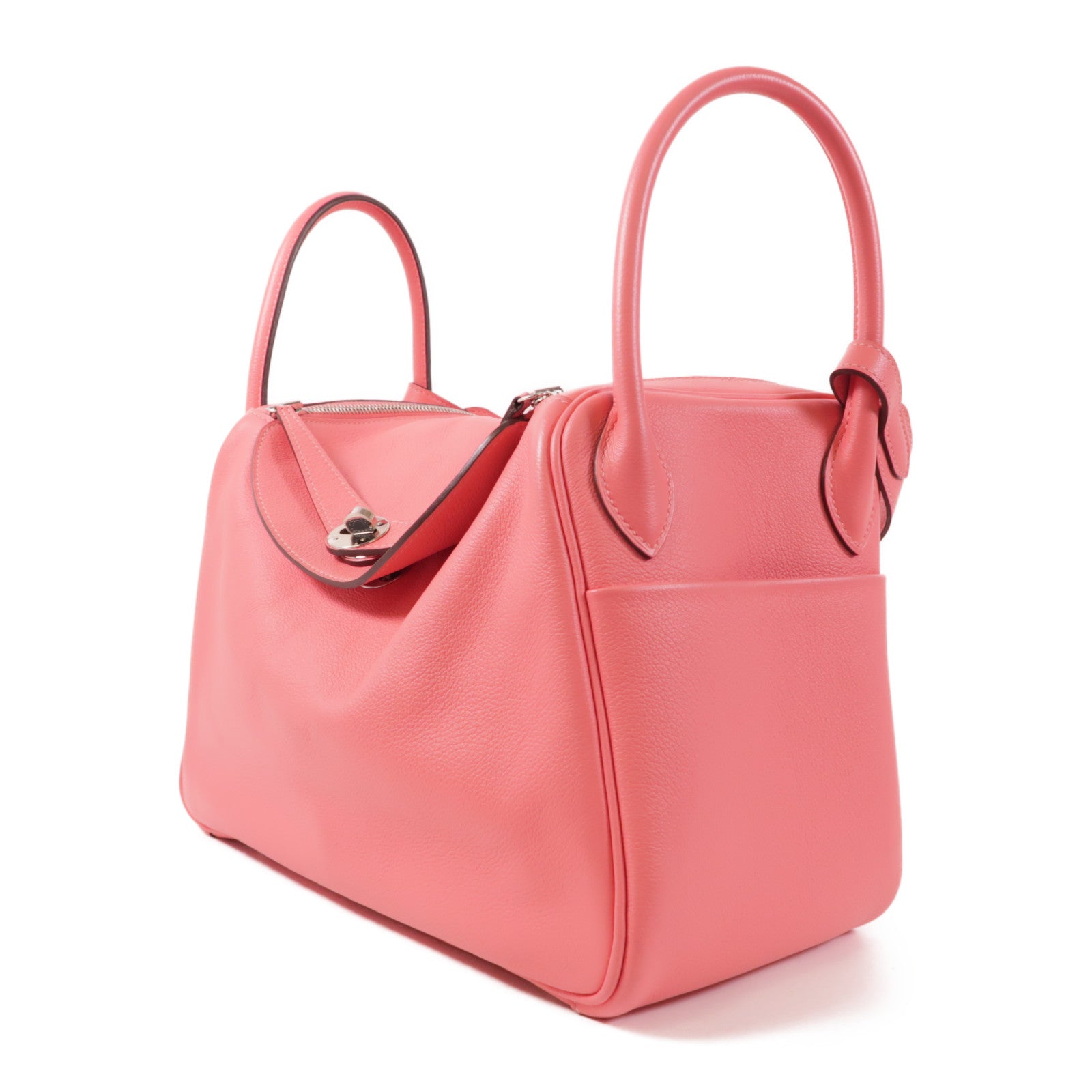 HERMES Evercolor皮革Lindy 30銀扣手挽肩背兩用袋Rose Azalee