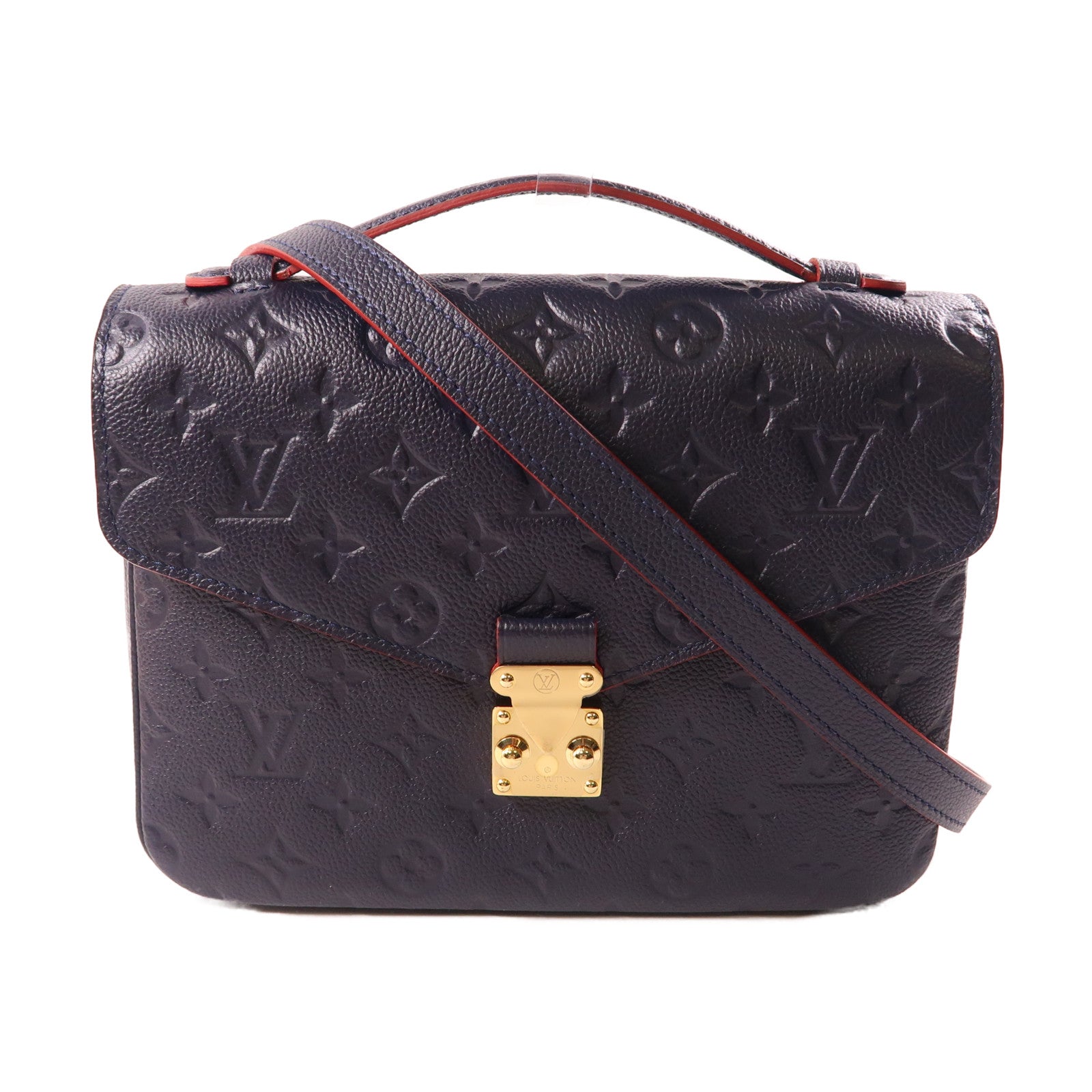 LOUIS VUITTON Monogram Empreinte Pochette Metis金扣手挽肩背兩用袋深藍色