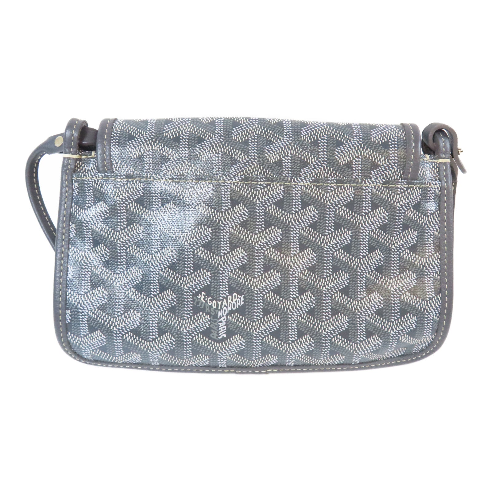 GOYARD 【激減優惠】塗層帆布Plumet Pocket Wallet銀扣肩背袋灰色