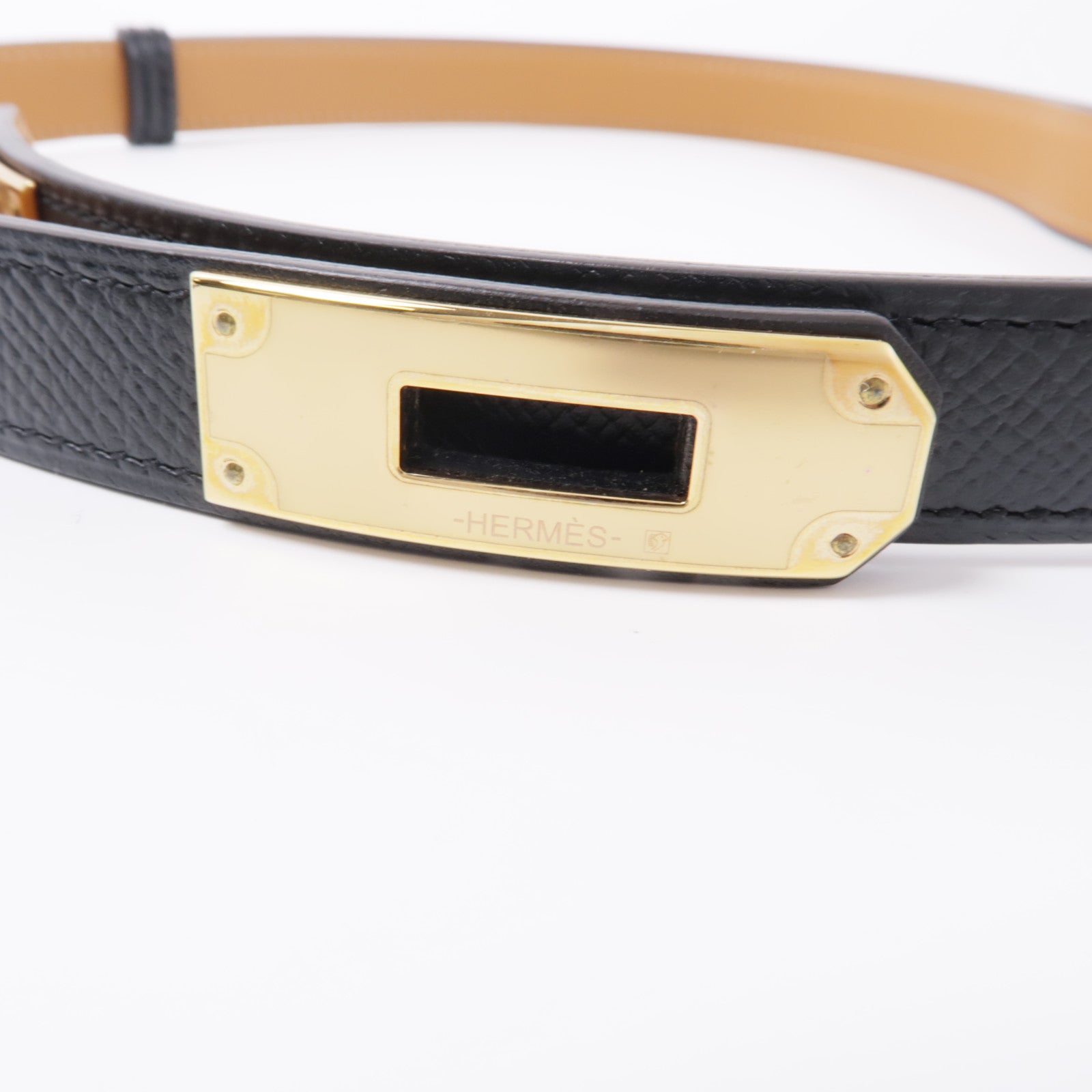 HERMES Epsom皮革Kelly Belt金扣皮帶Noir黑色