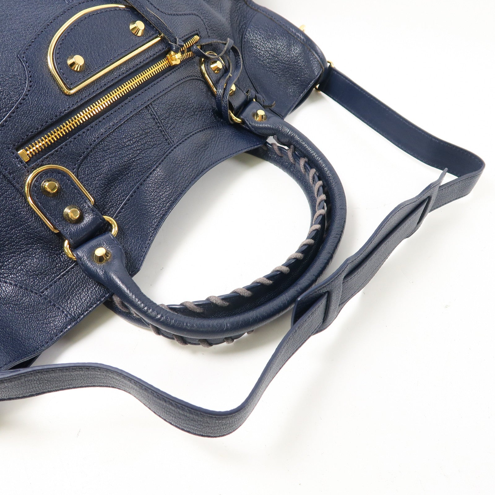 BALENCIAGA 牛皮皮革Part Time金扣手挽肩背兩用袋深藍色