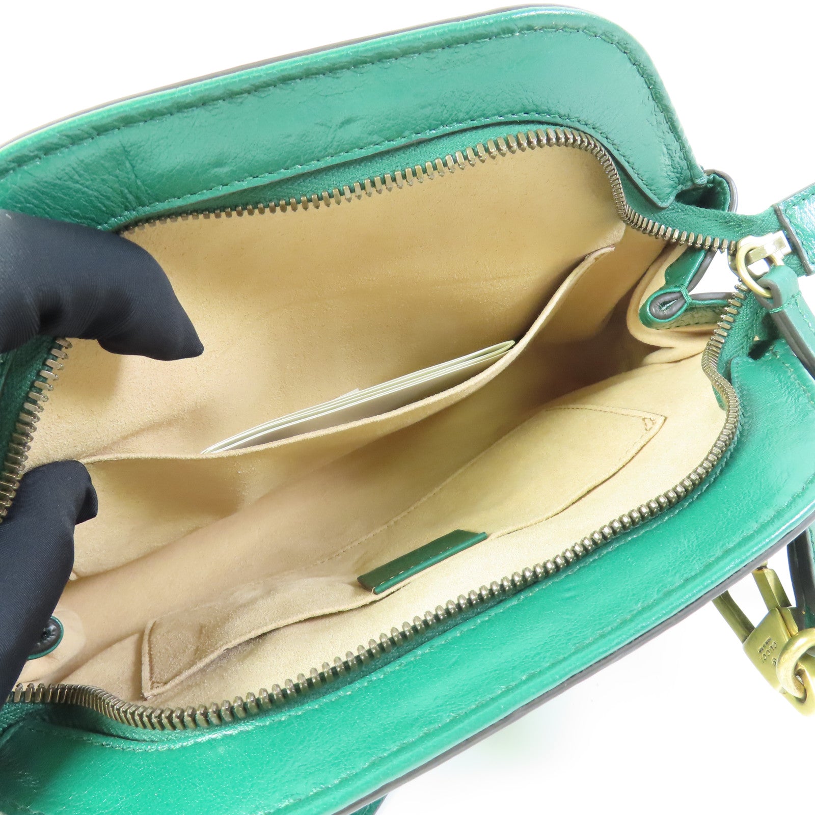 GUCCI GG Shoulder Bag 524620 Calfskin Leather Green