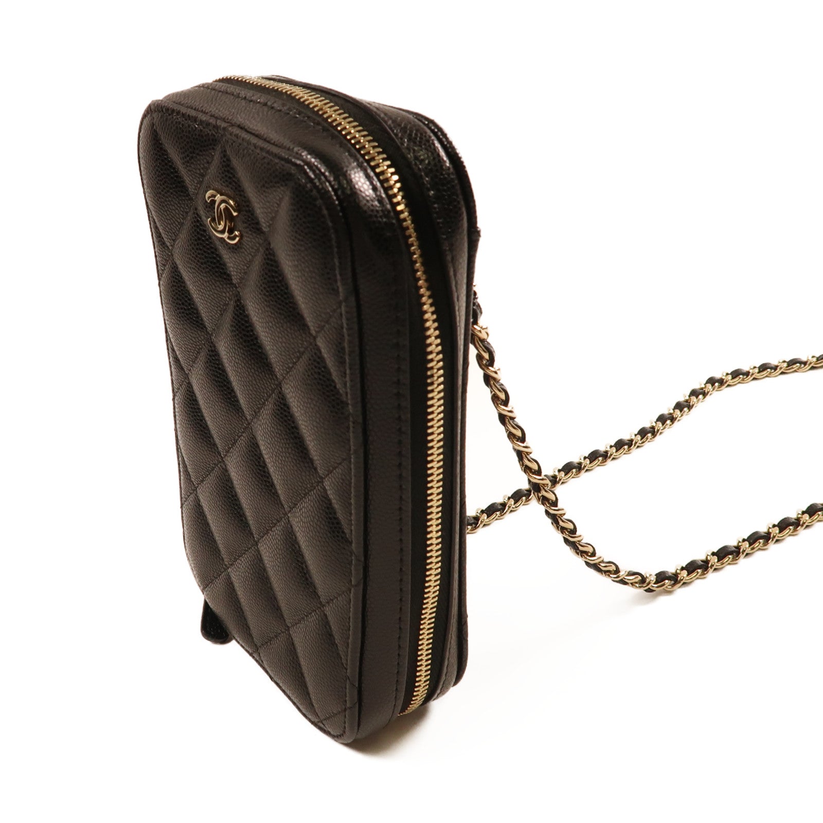 CHANEL 牛皮皮革Chain Shoulder金扣鏈帶肩背袋黑色