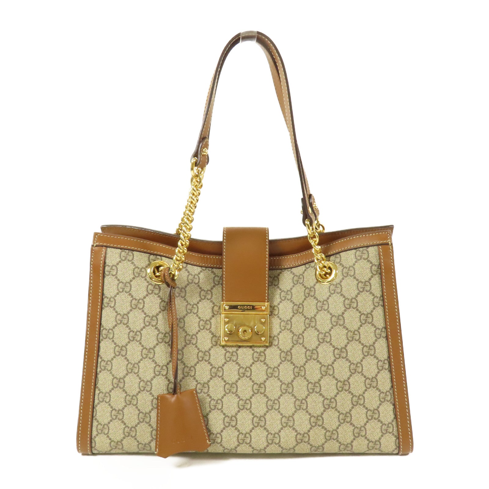 GUCCI 塗層帆布Padlock GG金扣鏈帶肩背袋