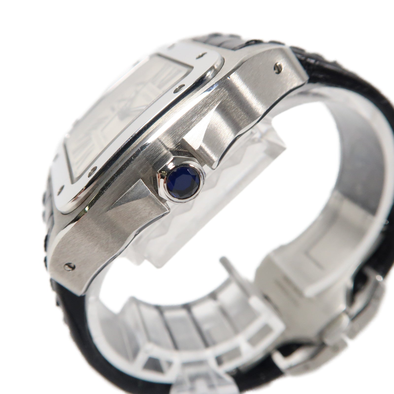 CARTIER Santos 100不鏽鋼/皮革手錶自動機芯白色