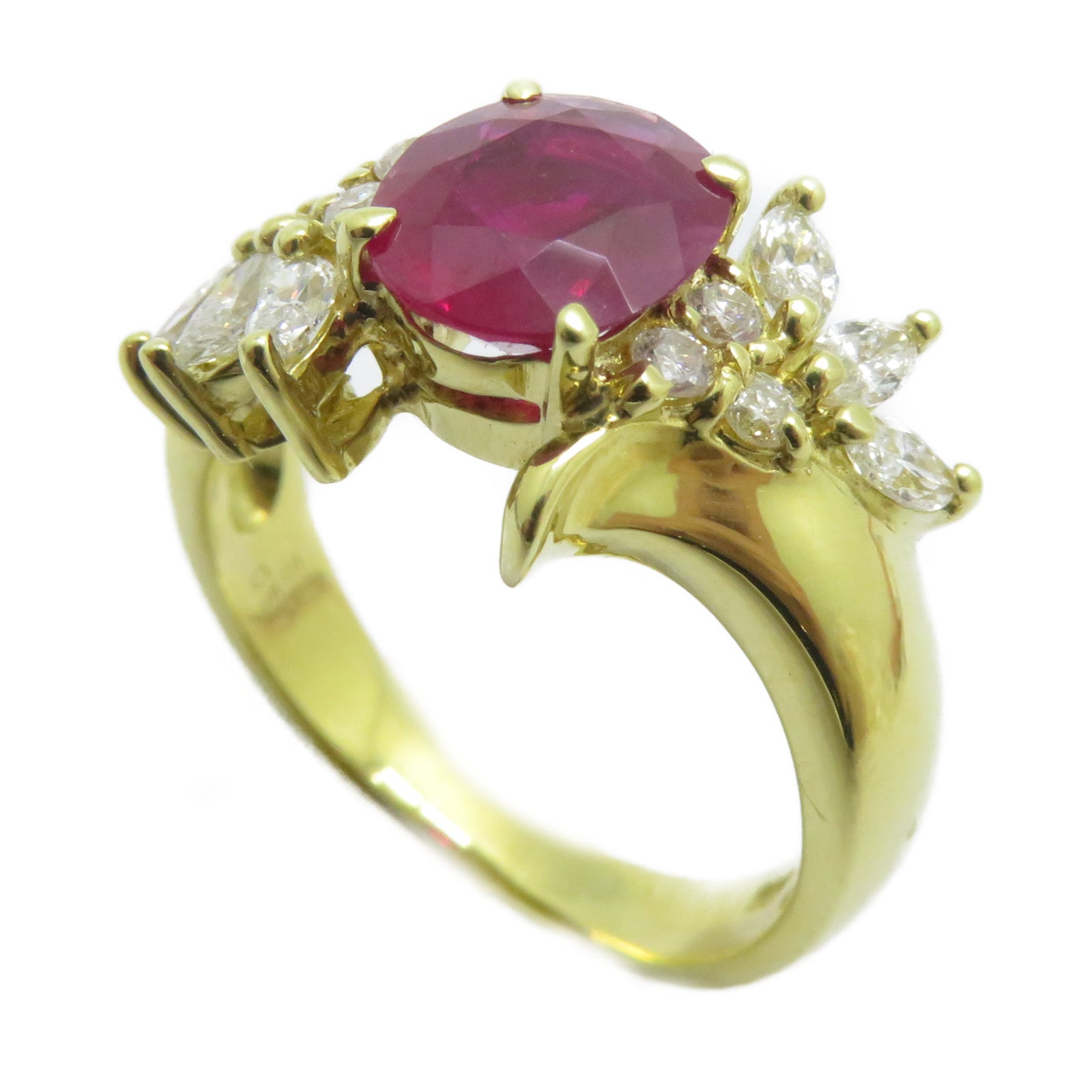 JEWELRY 18K黃金Ruby Ring 1.58ct紅寶石/0.57ct鑽石戒指US#6.25